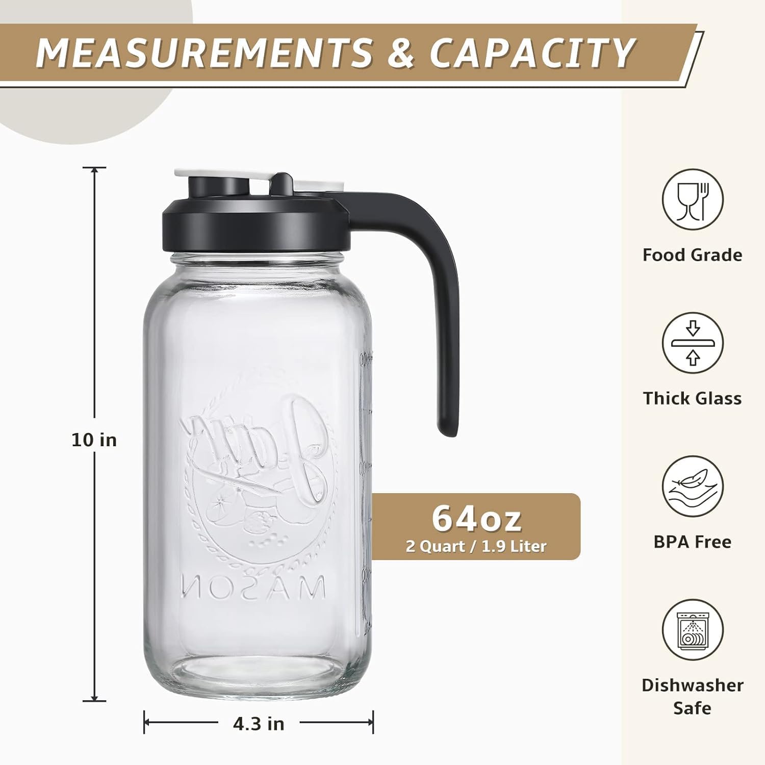 Thumbnail 1 de Set of 2 Glass Pitchers with Lid (2 Quart) – Leak-Proof Mason Jar with Filter Lid