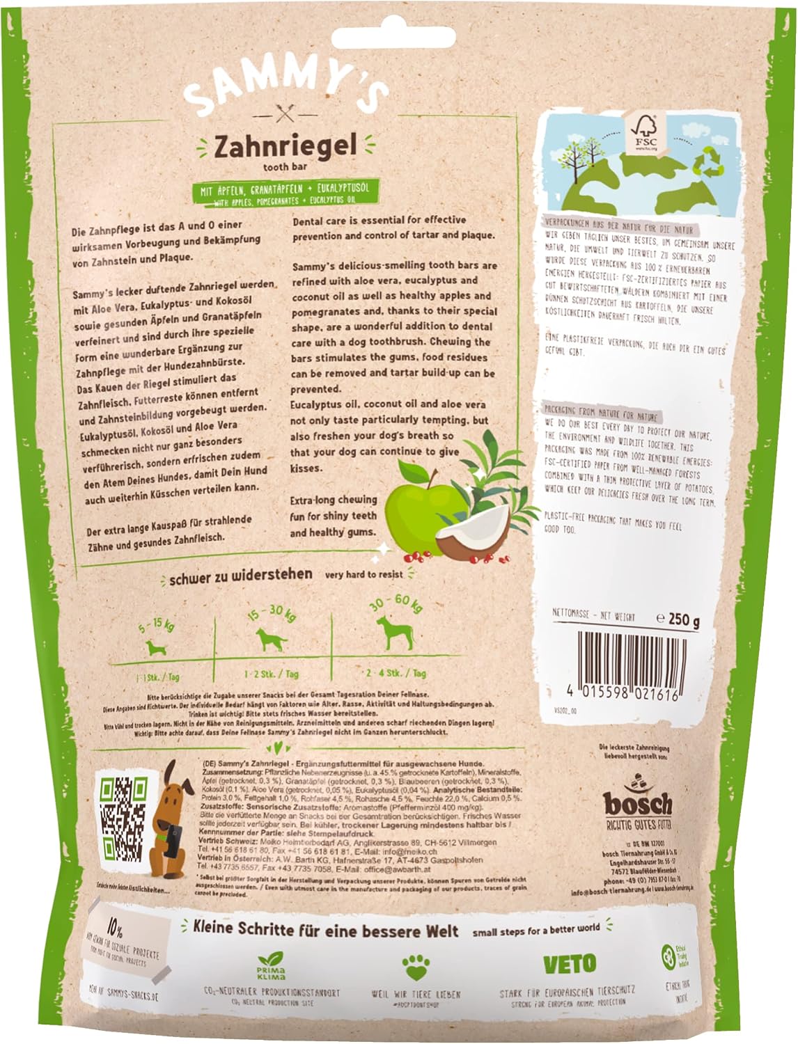 Detalle de Sammy’s Zahnriegel – Lecker duftende Kauriegel für Hunde (6 x 250 g)