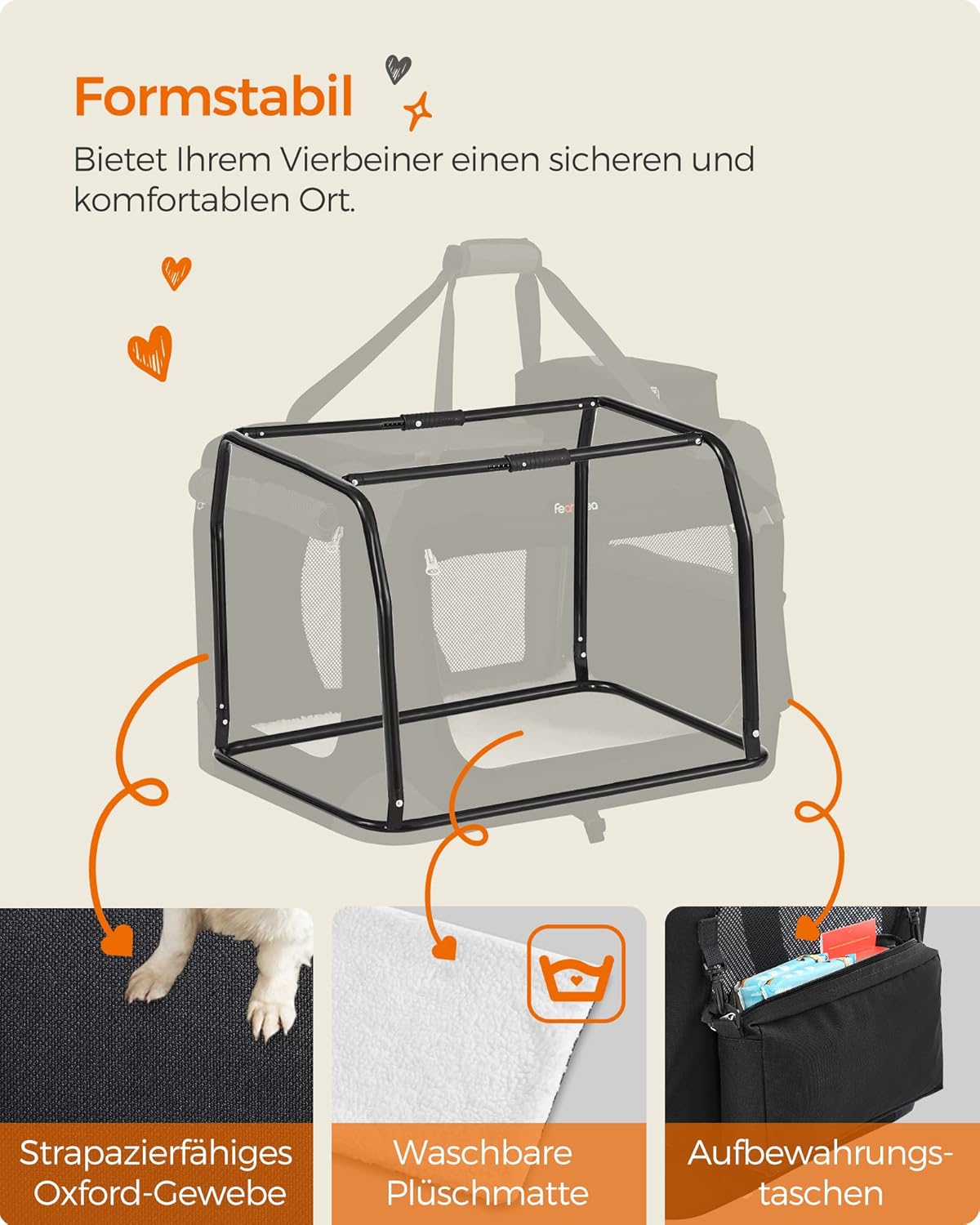 Thumbnail 6 de Feandrea Hundebox faltbar, Transportbox Hund, 60 x 42 x 42 cm, Oxford-Gewebe, Netzstoff, Metallrahmen – robust, tragbar und faltbar