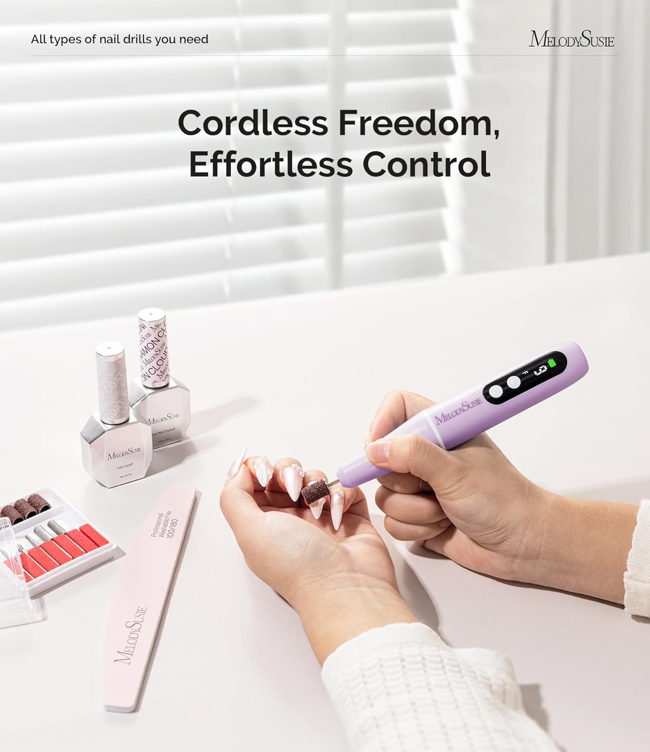 Thumbnail 2 de MelodySusie PC90G ponceuse pour ongles sans fil rechargeable 20 000 tr/min, kit manucure/pédicure violet