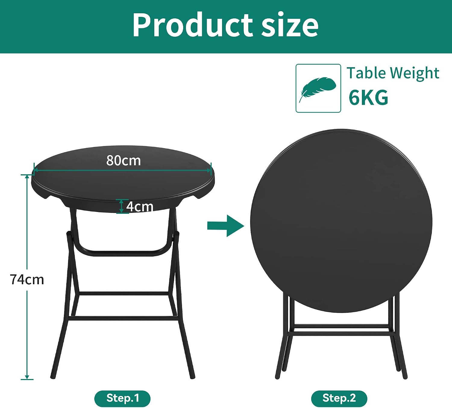 Thumbnail 2 de YITAHOME 80 cm runder Klapptisch – wetterfester Balkon- und Gartentisch mit Rostschutzrahmen