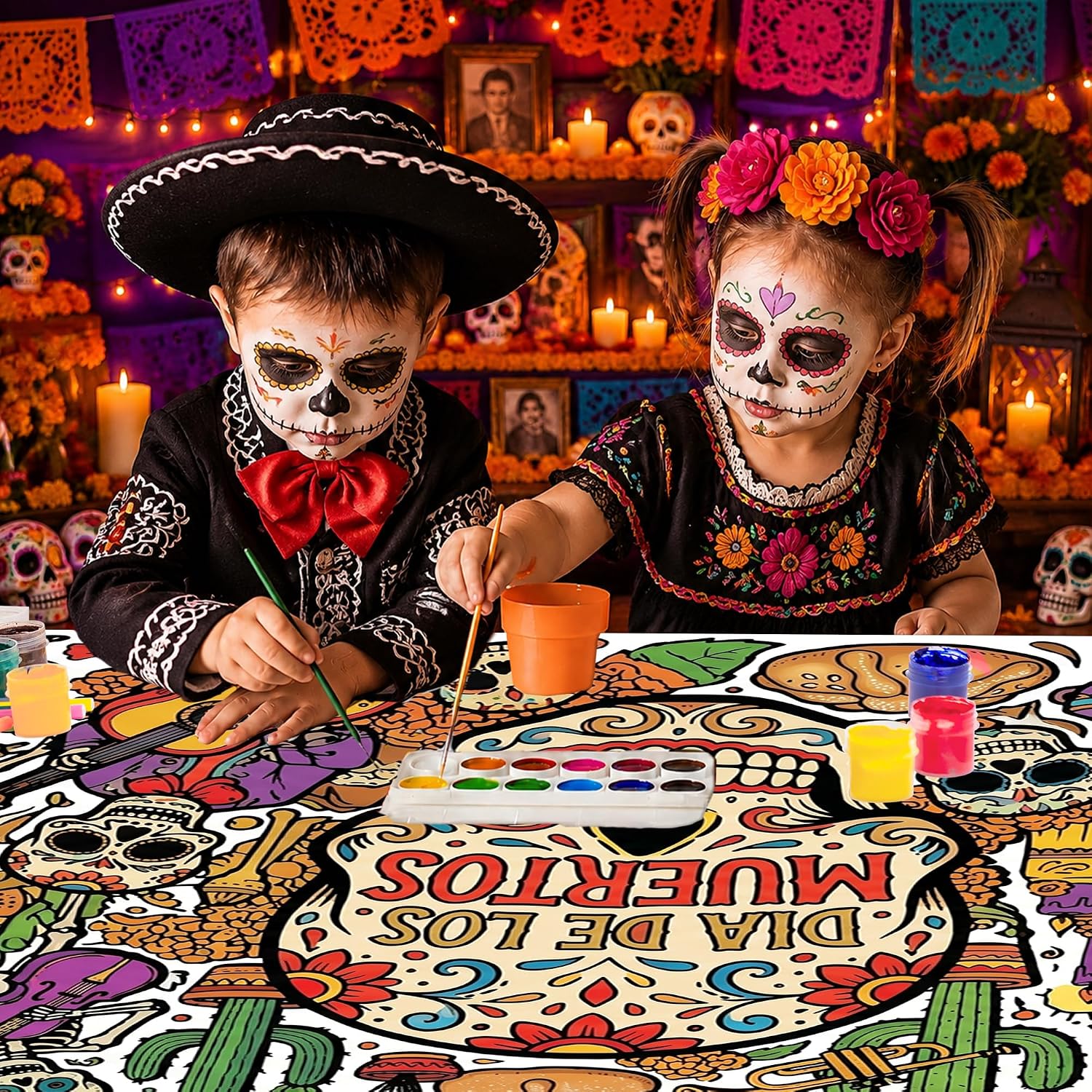 Detalle 1 de OHOME Dia de los Muertos Giant Coloring Poster, 30 x 72-Inch Paper Banner