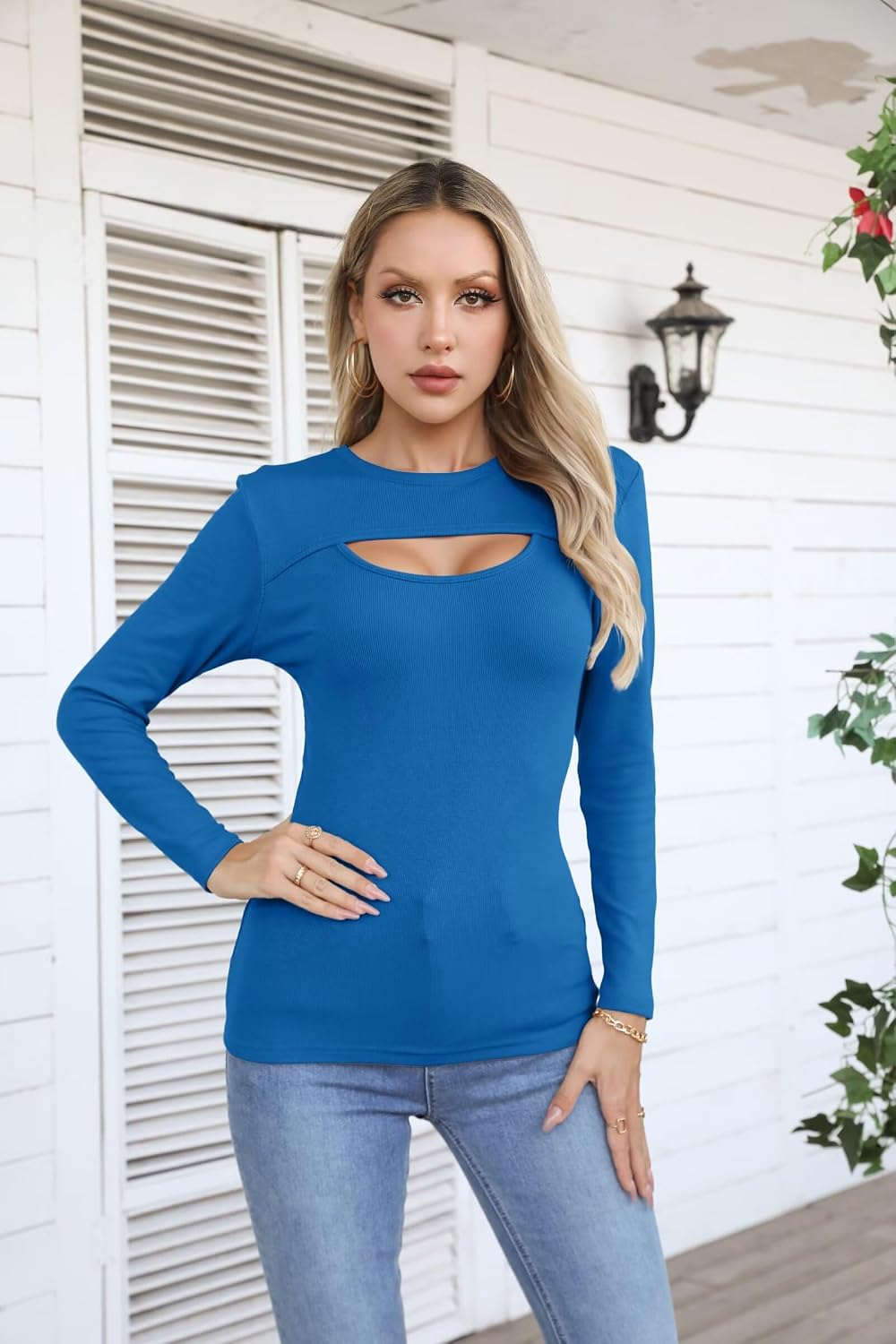 Detalle de VICHYIE Langarm Shirt Ribbed Cut-Out Top