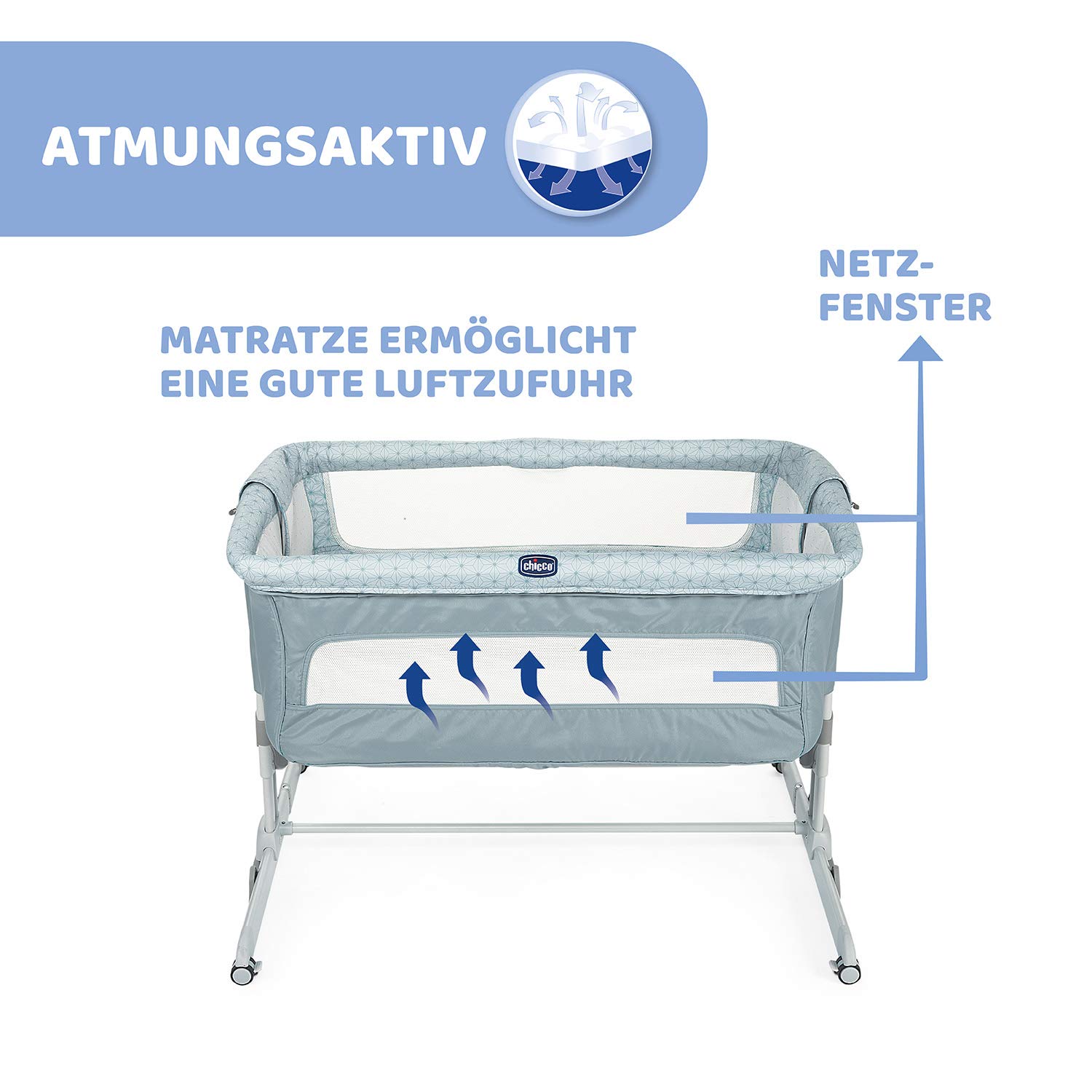 Detalle 2 de Chicco Next2Me Dream Beistellbett fürs Baby – klappbar, höhenverstellbar mit Matratze und Reisetasche