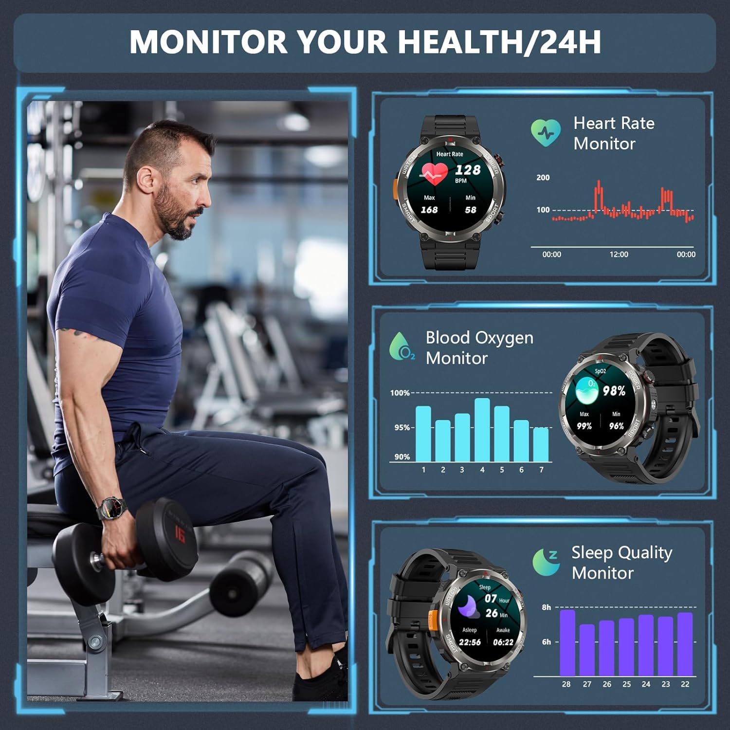 Thumbnail 3 de Baolubao Fitness Smart Watch for Men with Call Answering, 100 Days Battery & Outdoor Tools