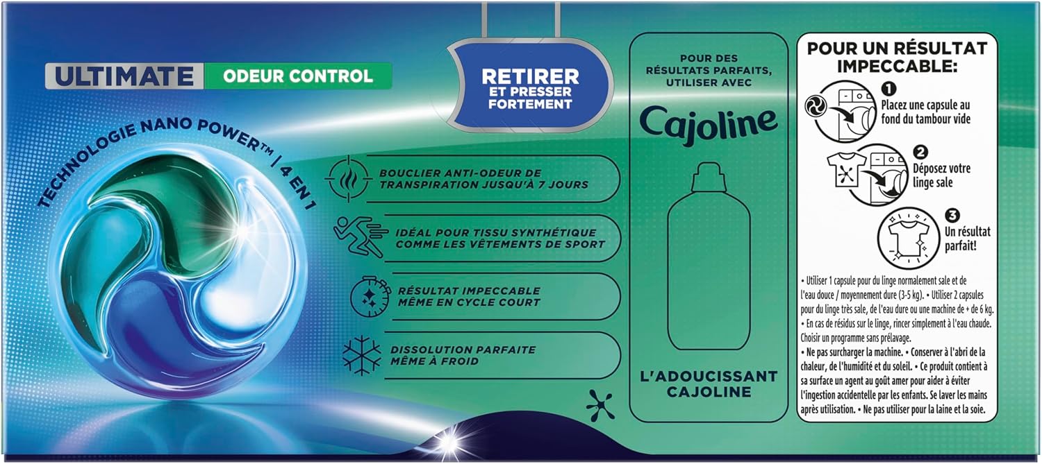 Detalle de Skip Lessive Capsules Ultimate 4en1 Odeur Control – Dissolution à froid et bouclier anti-odeur (96 lavages, 4x24)