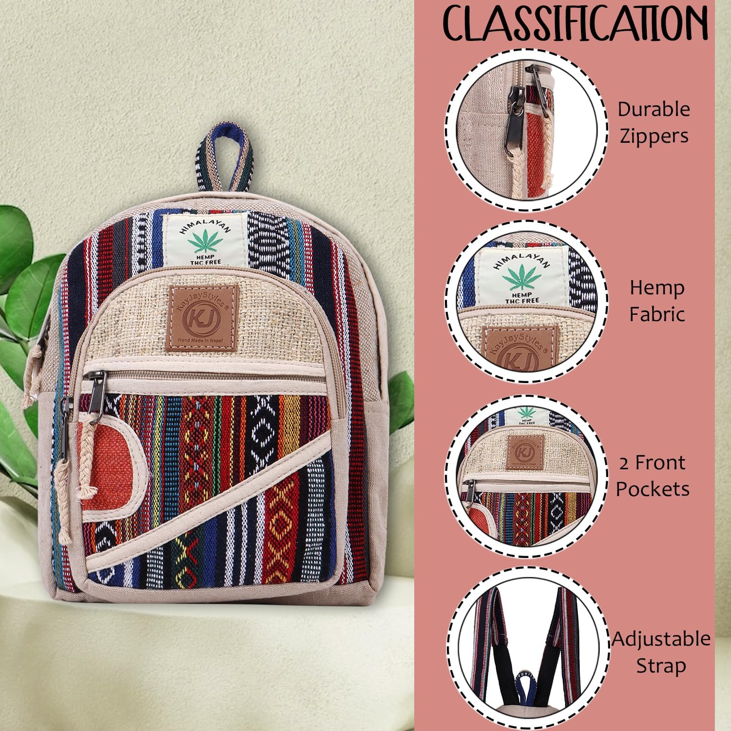 Detalle 1 de KayJayStyles Hemp Mini Backpack