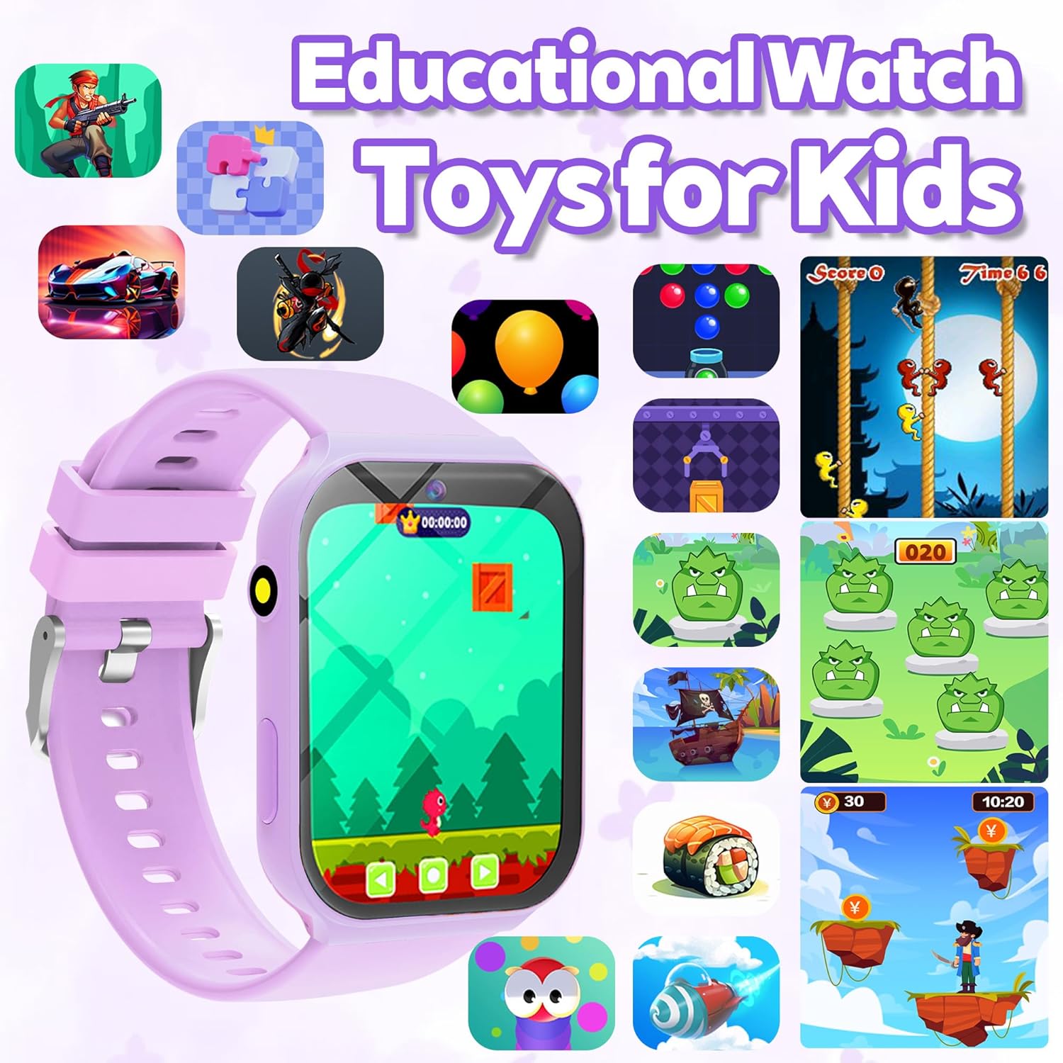 Detalle de Kids Smart Watch for Girls & Boys: A practical first smartwatch with 1.83" display, 18 games and health tracking