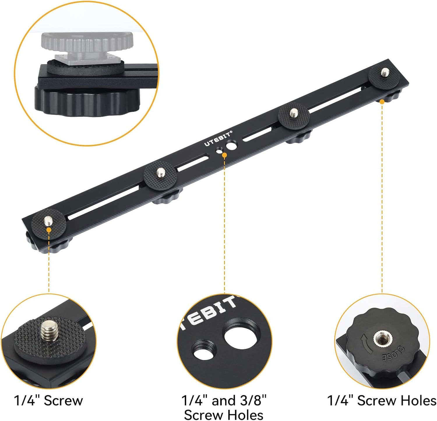 Thumbnail 2 de UTEBIT 33cm Dual Camera Mount with 13'' Flash Extension — Aluminium Bracket for GoPro, Insta360, DSLR and LED Lights
