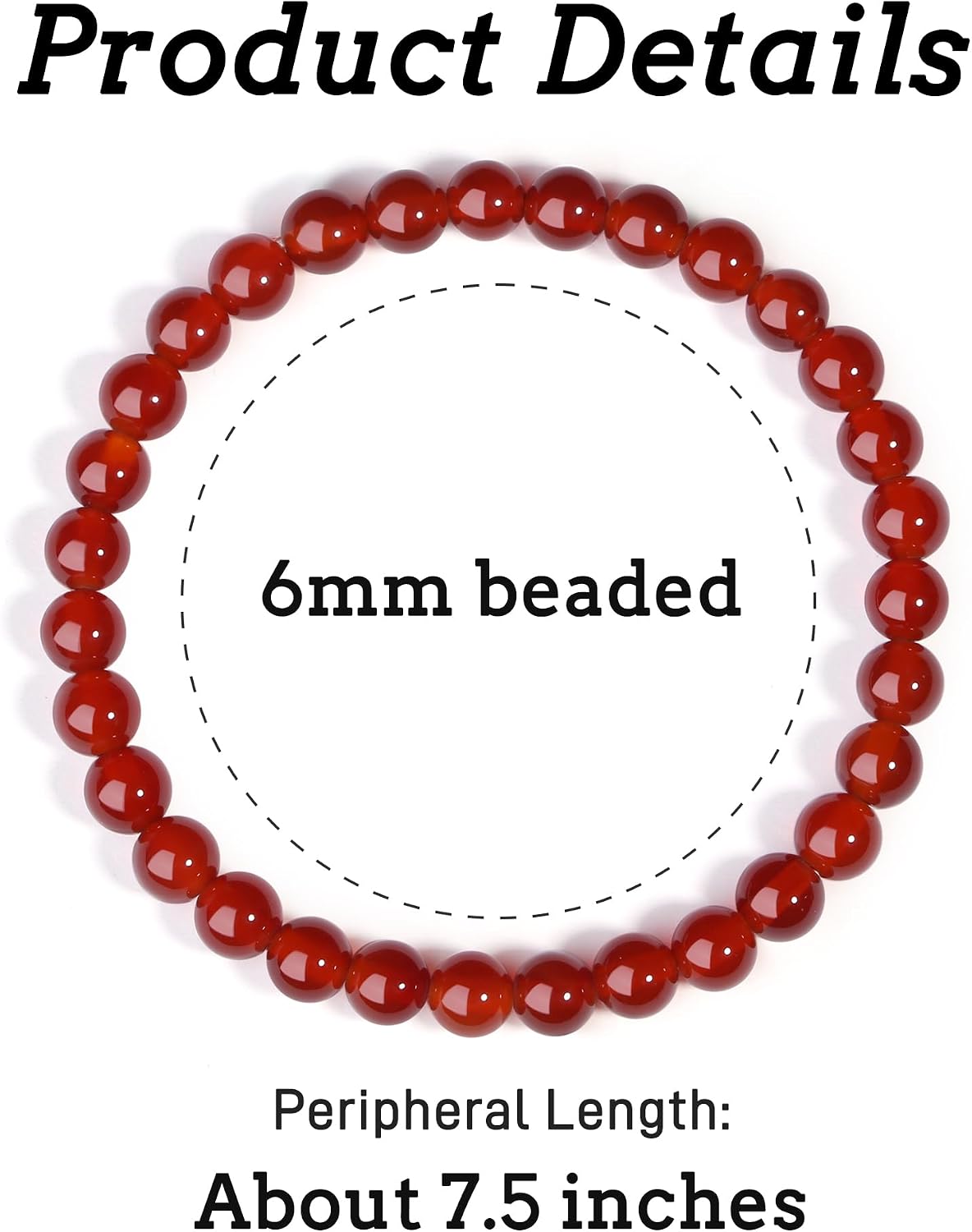 Detalle 2 de QINJIEJIE Naturstein Armband 4/6 mm – Karneol Glücksarmband aus echten Edelsteinen