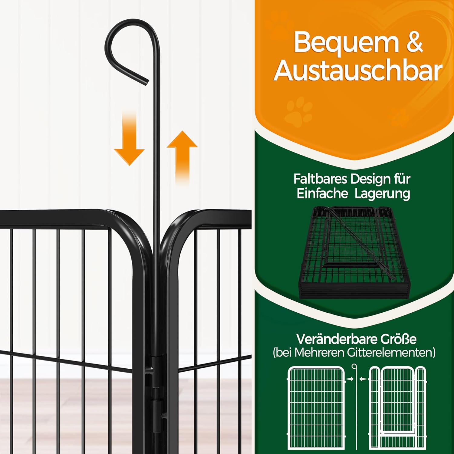 Thumbnail 2 de Yaheetech Welpenauslauf 16-teilig, 100 cm Hoch – faltbarer Welpenstall mit 2 Türen