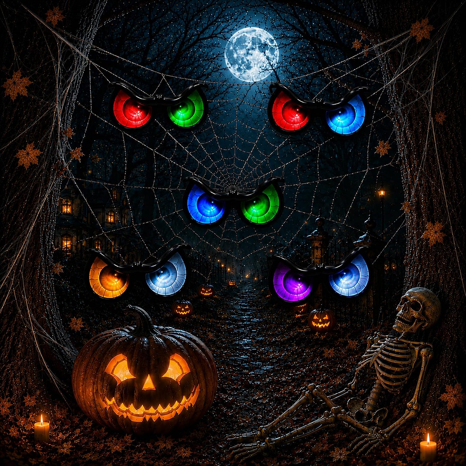 Detalle 2 de iShabao Halloween Spooky Eyes Lights, RGB Color-Changing Battery-Operated String