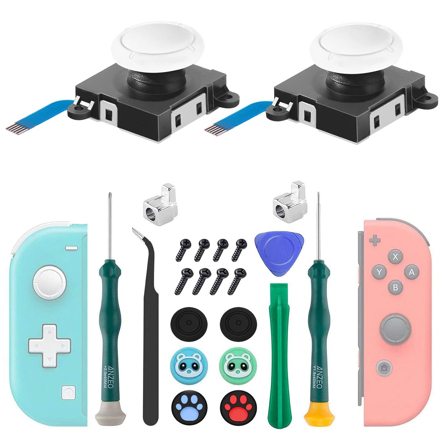 Detalle de LONANDY Joycon Joystick Replacement Kit for Nintendo Switch (Left/Right) – Includes Drift Fix Tools, Thumbstick Caps, and Metal Latch Buckles