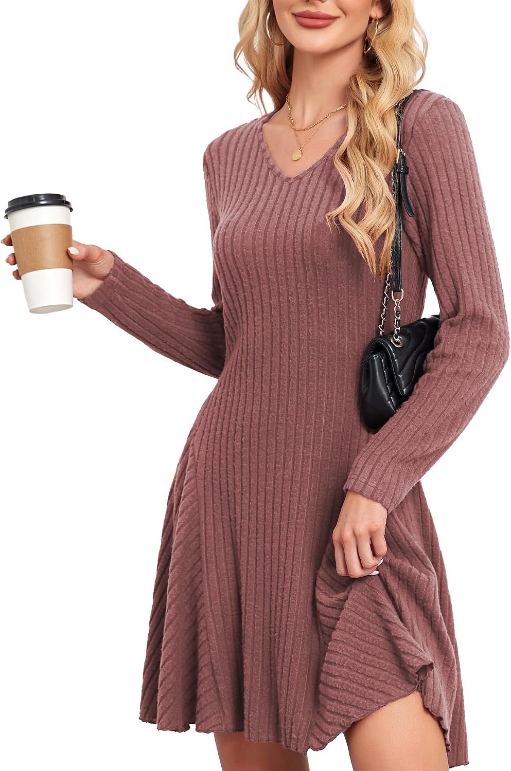 Thumbnail 6 de Robe pull tricotée femme SENBATU à col en V et manches longues