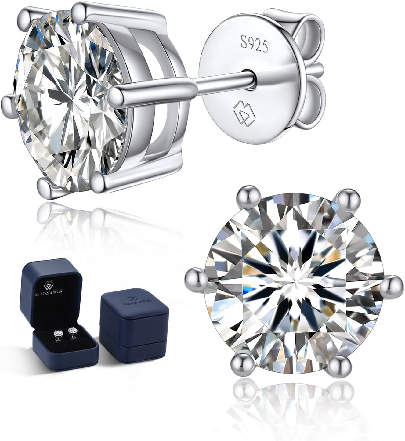 Detalle de MomentWish Moissanite Ohrringe aus 925 Silber mit 1–4 Karat Ohrsteckern (5 mm) – hypoallergen