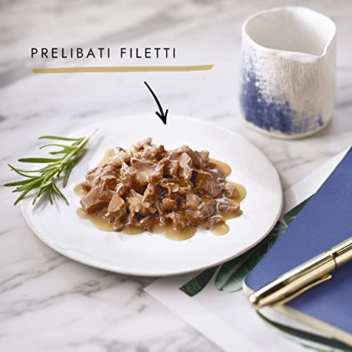 Detalle 2 de GOURMET Perle Filettini in Salsa con Coniglio – 26 Buste da 85 g per Gatti Adulti