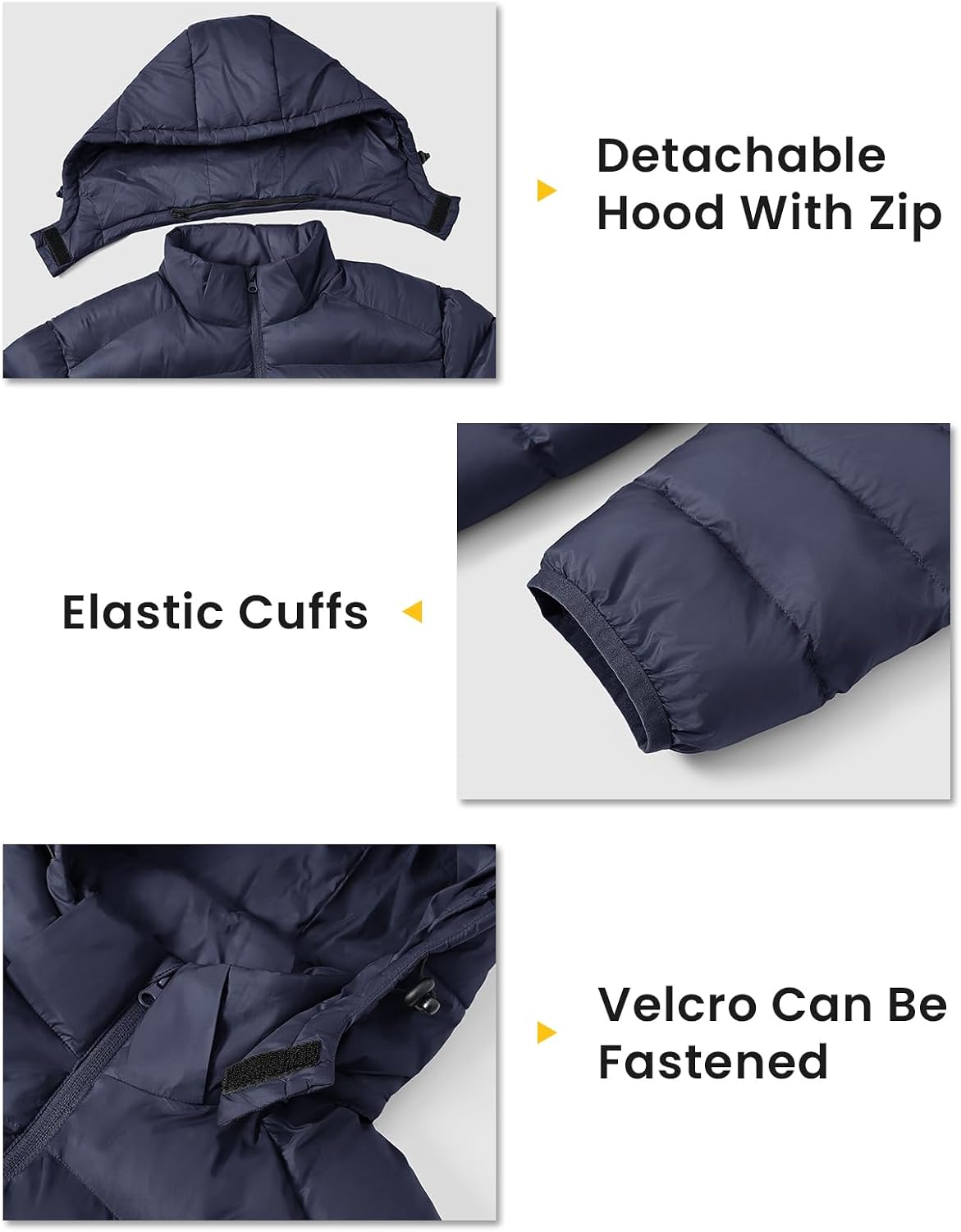 Detalle 2 de TBMPOY Men’s Lightweight Puffer Jacket with Detachable Hood, Water-Resistant Finish