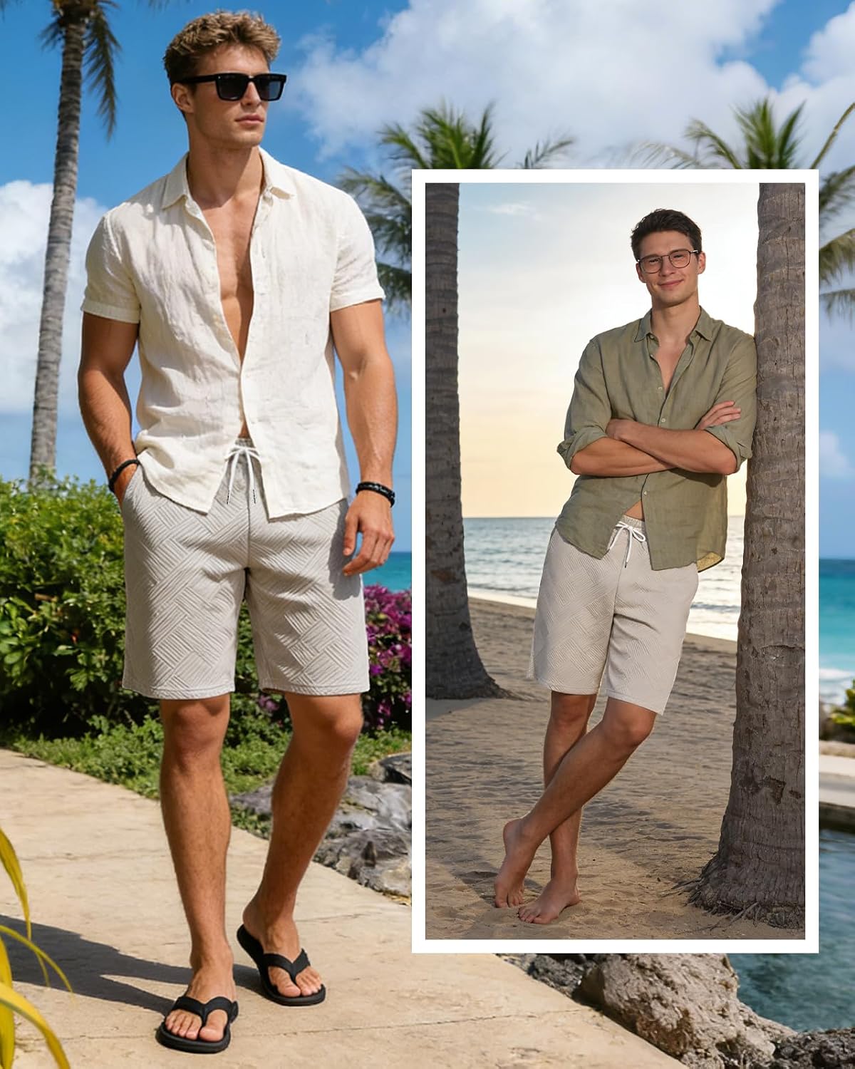 Detalle de HMIYA Herren Shorts Textur Stretch – bequeme Sommerfreizeit mit elastischem Bund und Taschen