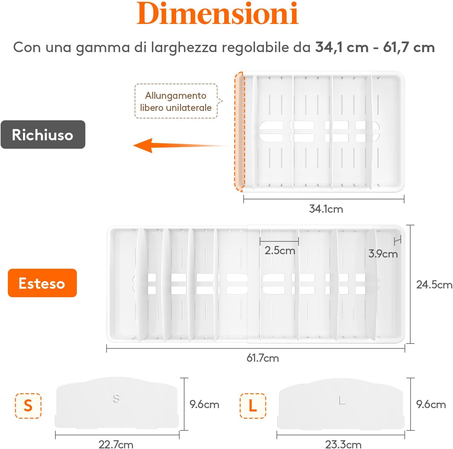 Detalle 2 de Lifewit Porta Coperchi Espandibile 34-62 cm | Organizer per Cassetto con 8 Divisori Regolabili