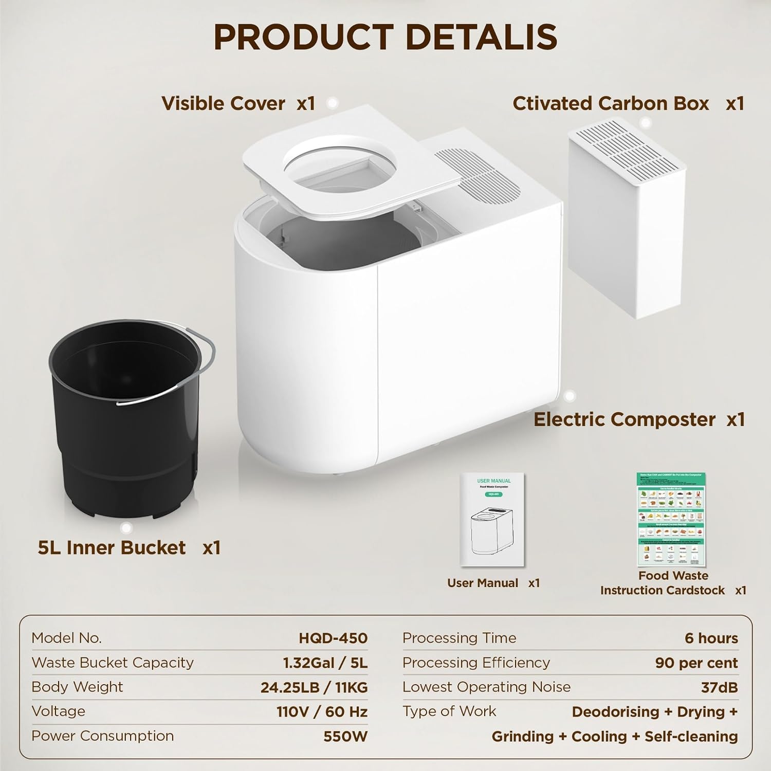 Thumbnail 6 de 5L Electric Kitchen Composter with LED Display and Humidity Sensor