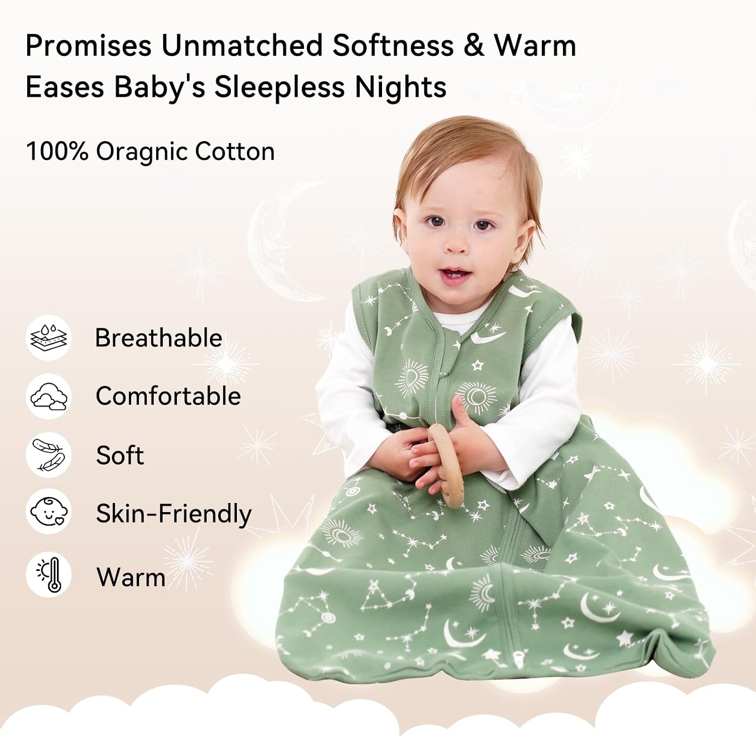 Detalle de Unnivoll Baby-Sommerschlafsack 3er Pack 0,5 Tog – 100% Baumwolle, 67 cm