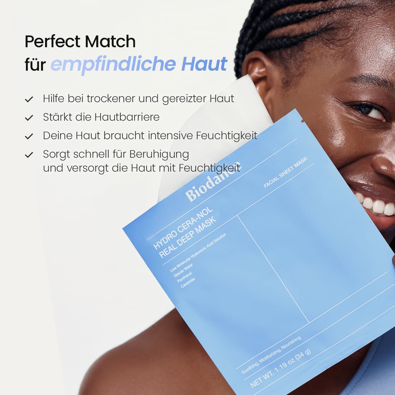 Detalle de BIODANCE Hydro Cera-nol Real Deep Maske – Overnight Hydrogel Maske, beruhigend und feuchtigkeitsspendend (34 g × 4 St.)