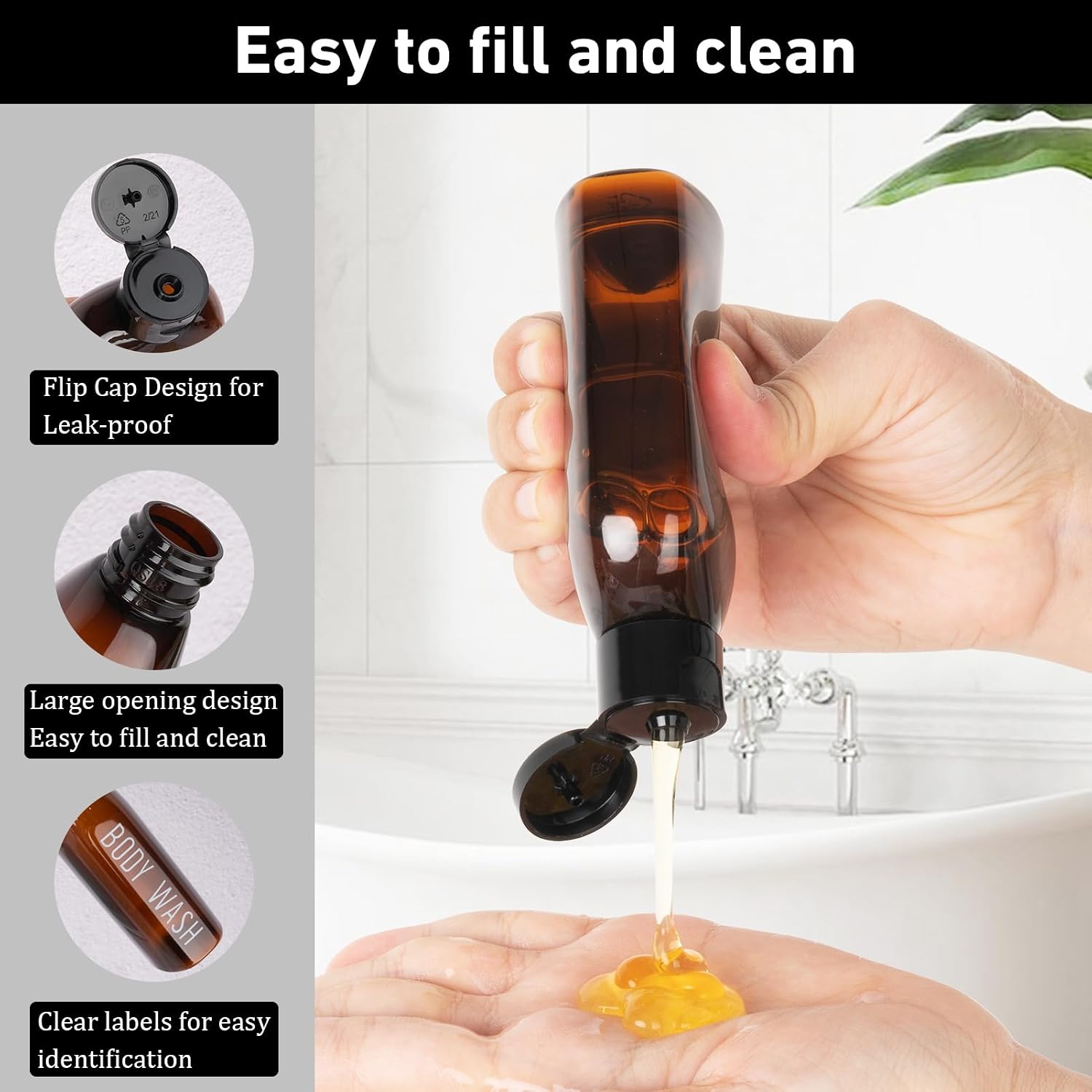 Thumbnail 3 de Ronyes 6-Pack 100ml Travel Bottles – Leakproof Reusable Containers (Brown)