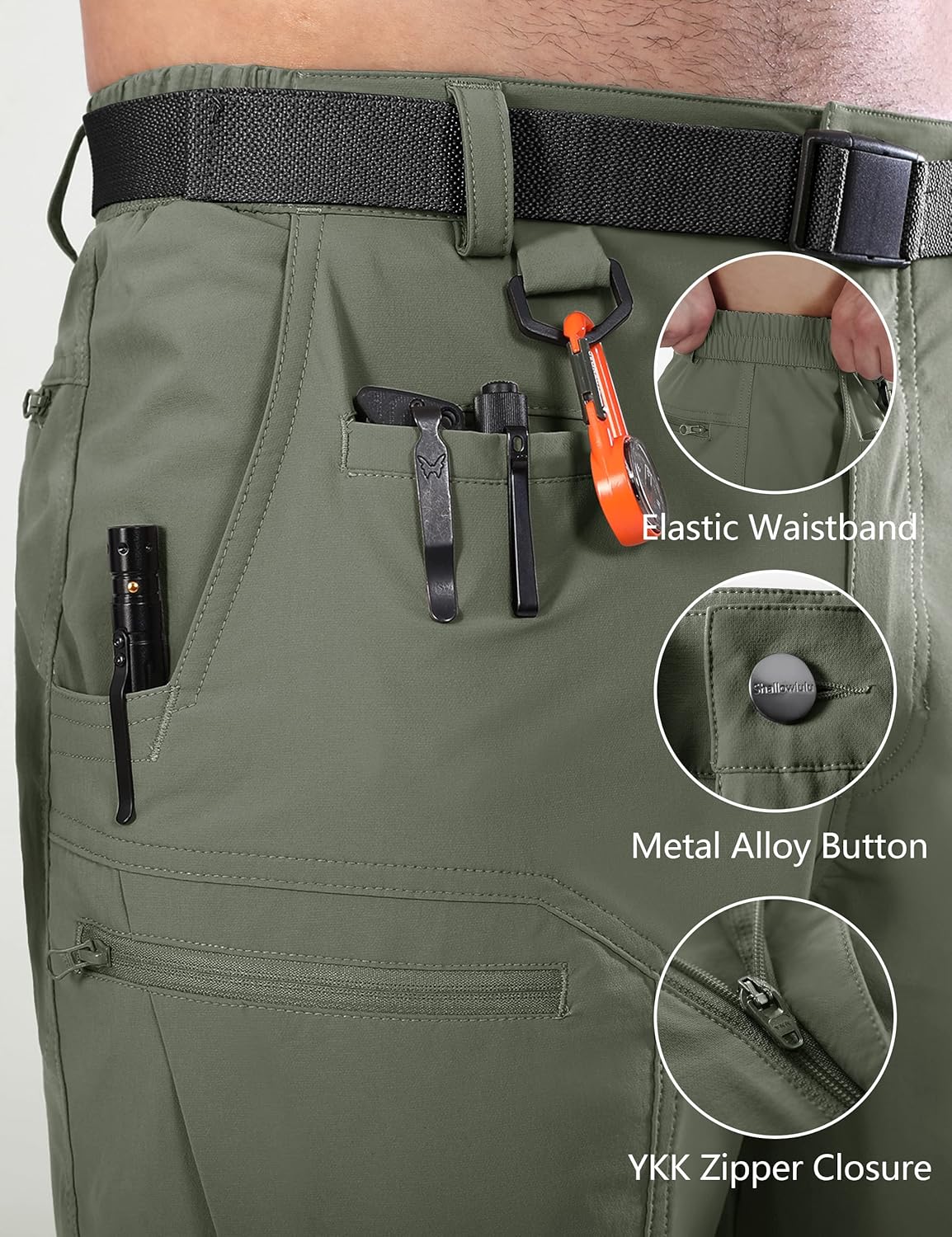 Detalle 2 de Shallowlulu Men's Cargo Hiking Shorts: Water-Resistant, Quick-Dry, Lightweight with Nylon Belt