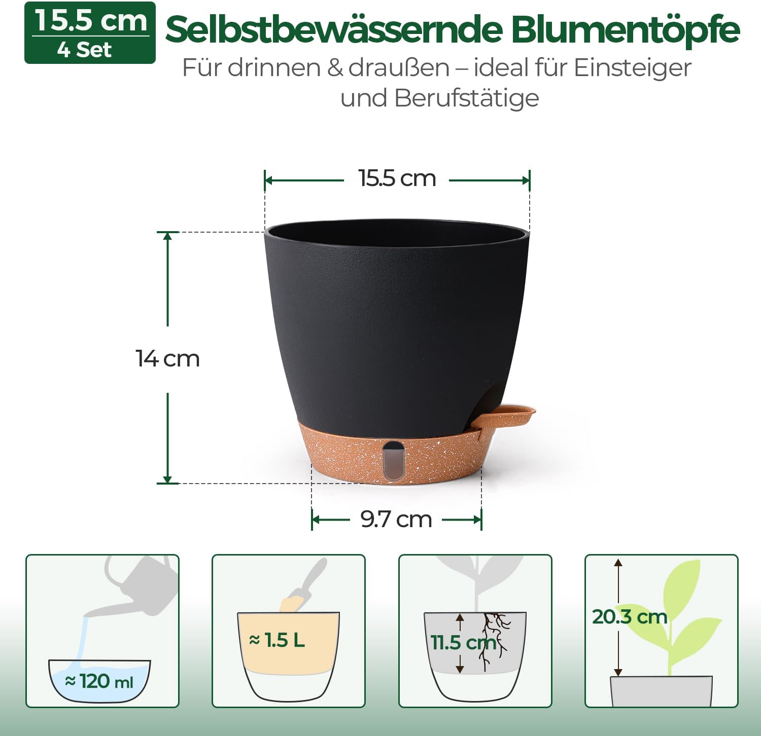 Detalle de T4U Kräutertopf 4er Set mit Selbstbewässerung