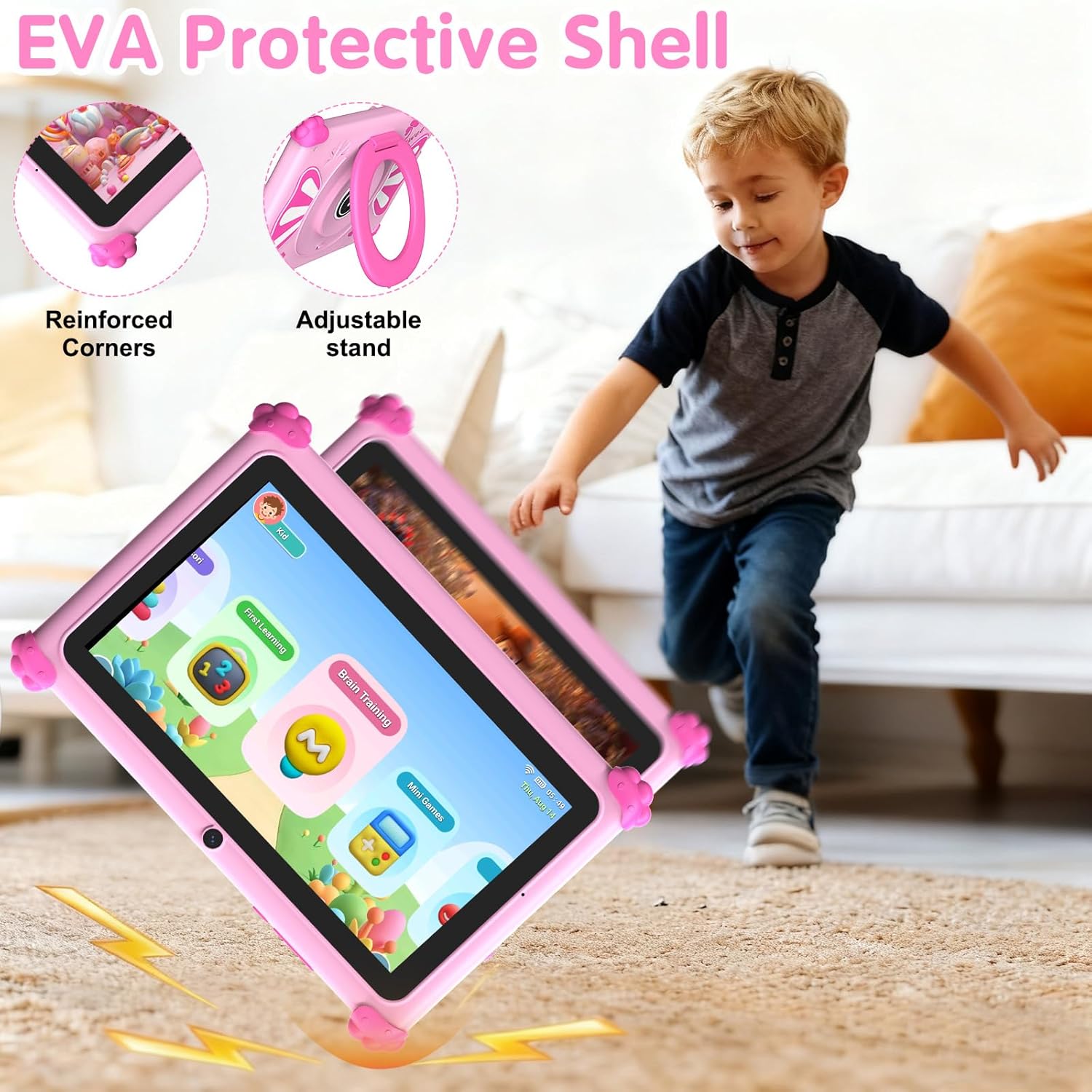 Detalle 2 de ascrecem Kinder-Tablet 7 Zoll mit Android 15, WLAN 6 und Elternkontrolle (Rosa)