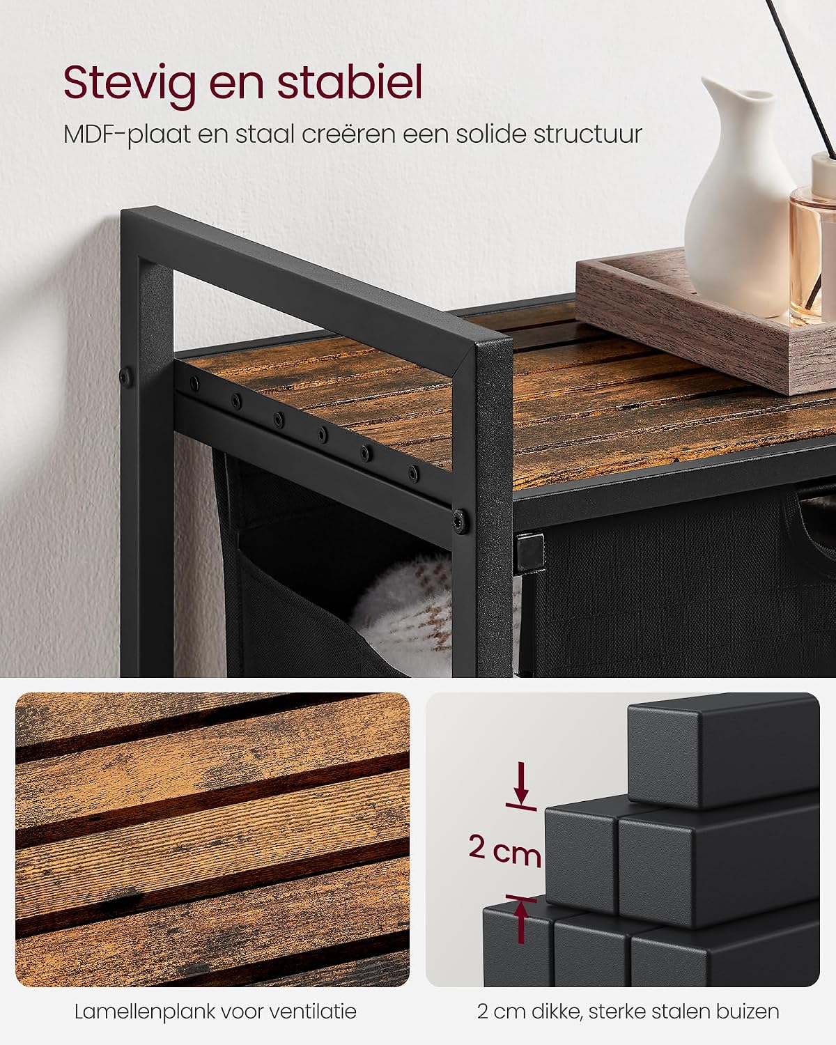 Detalle 2 de VASAGLE BLH201B01 BRENTA wasmand met 2 uitneembare Oxford stoffen zakken