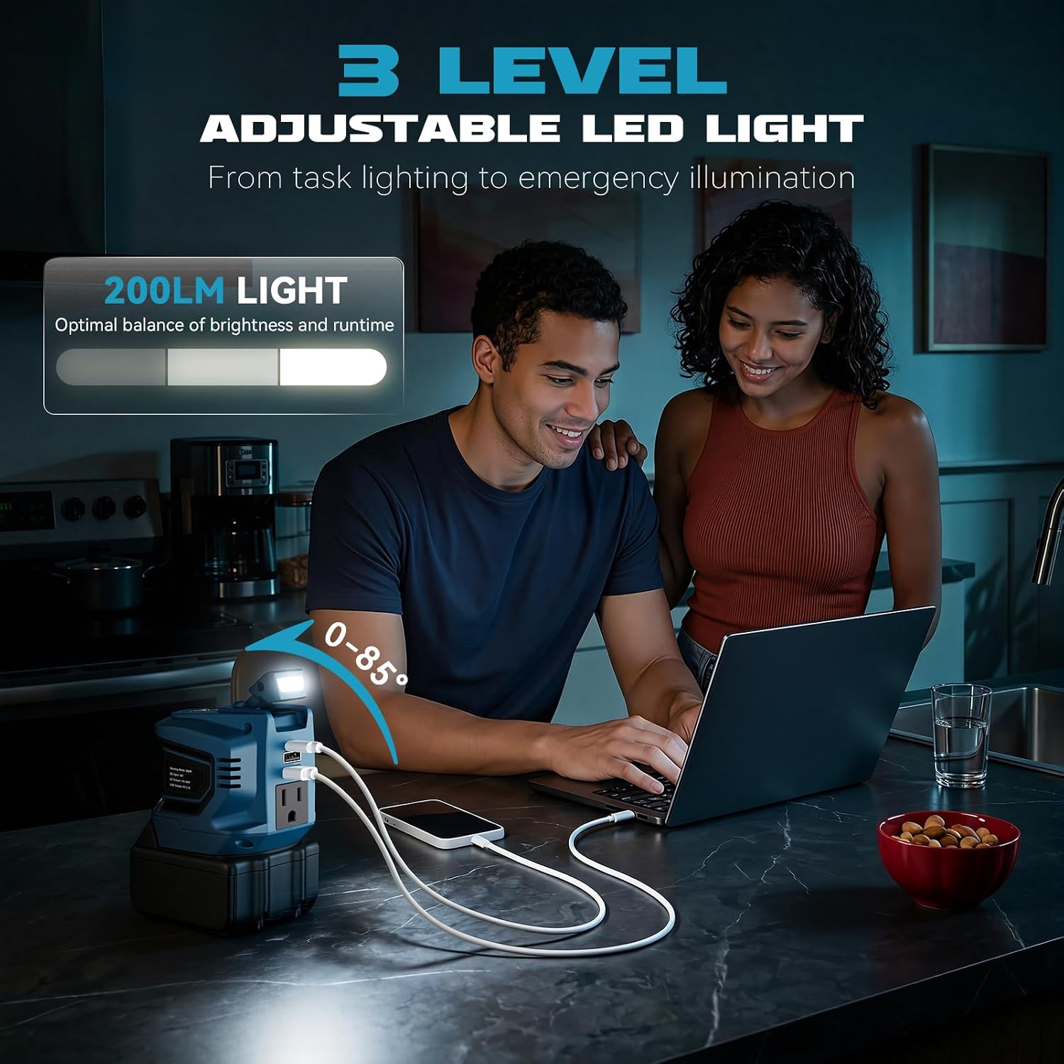 Detalle 2 de Ecarke 220Wポータブルパワーインバーター マキタ18V対応・AC110V・USB・LEDライト搭載