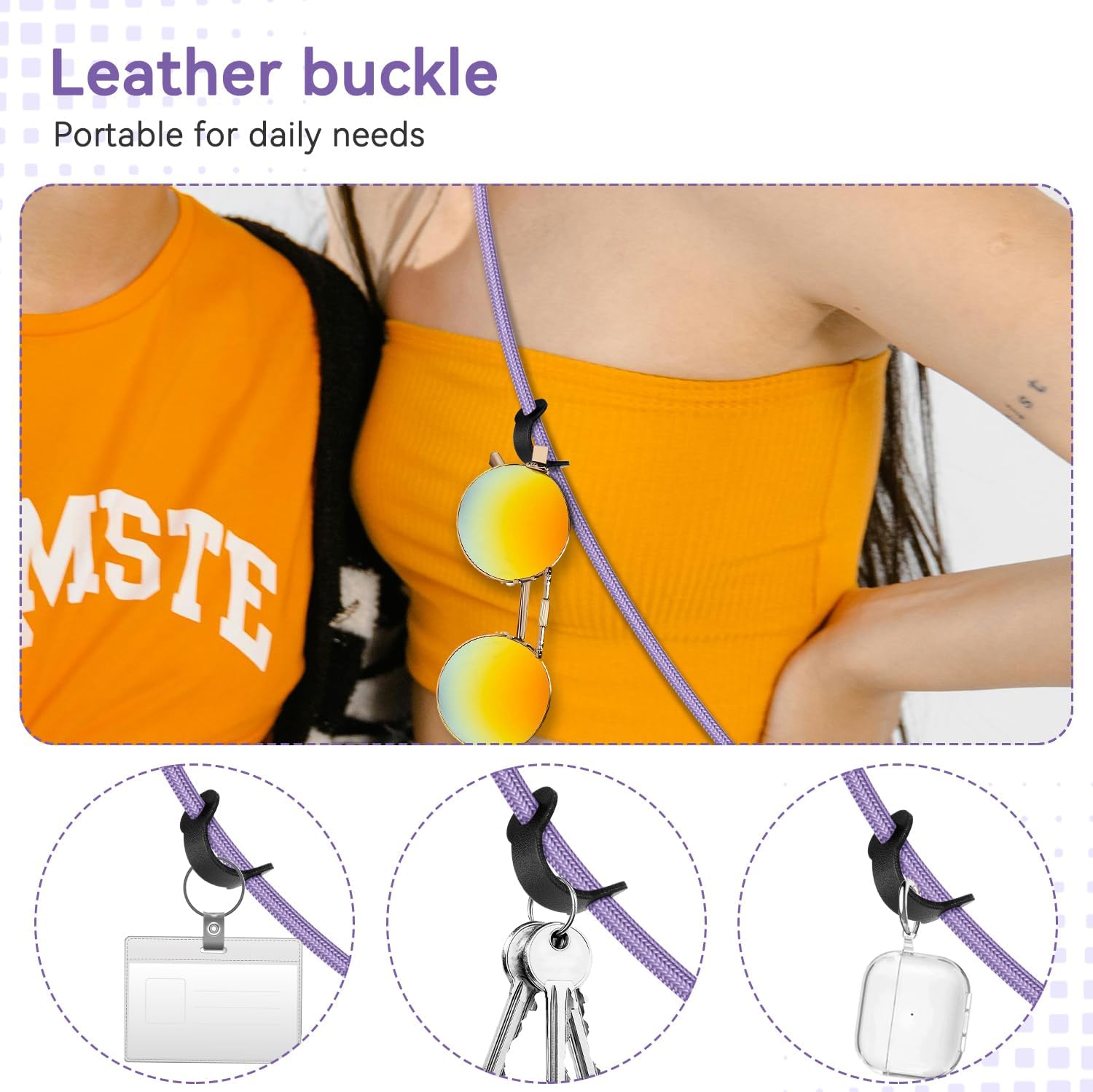 Thumbnail 4 de iVoler Cordino universale per cellulare con 2 patch regolabile e rimovibile (viola chiaro) — per iPhone, Samsung, Xiaomi