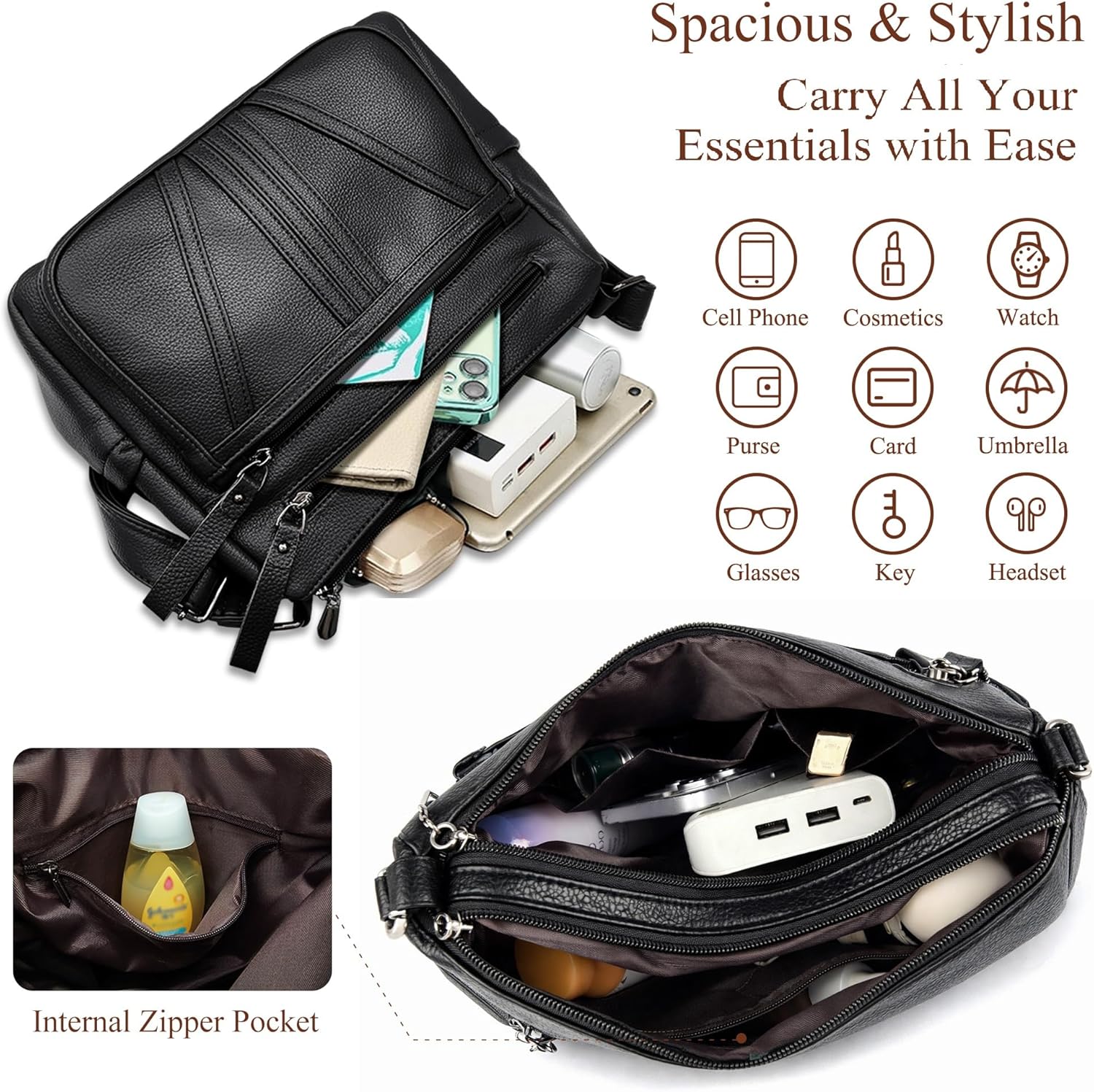 Detalle de Gluckstar Sac à Main Femme Porté Épaule Cros(s)body — PU Étanche Moyen, 27x15x23 cm, Compartiments Multiples