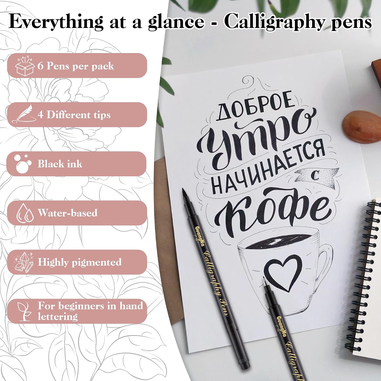 Detalle de Surcotto Calligraphy Pens kalligrafieset met 6 pennen en 4 puntsoorten
