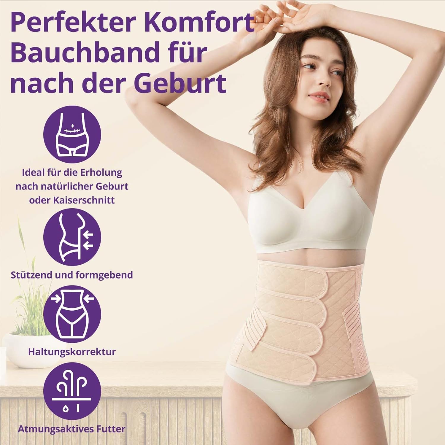 Detalle 2 de JOYNCLEON Fascia Post Partum con Cintura Pelvica – Supporto modellante, regolabile, per parto naturale e Cesareo (Beige, XXL)