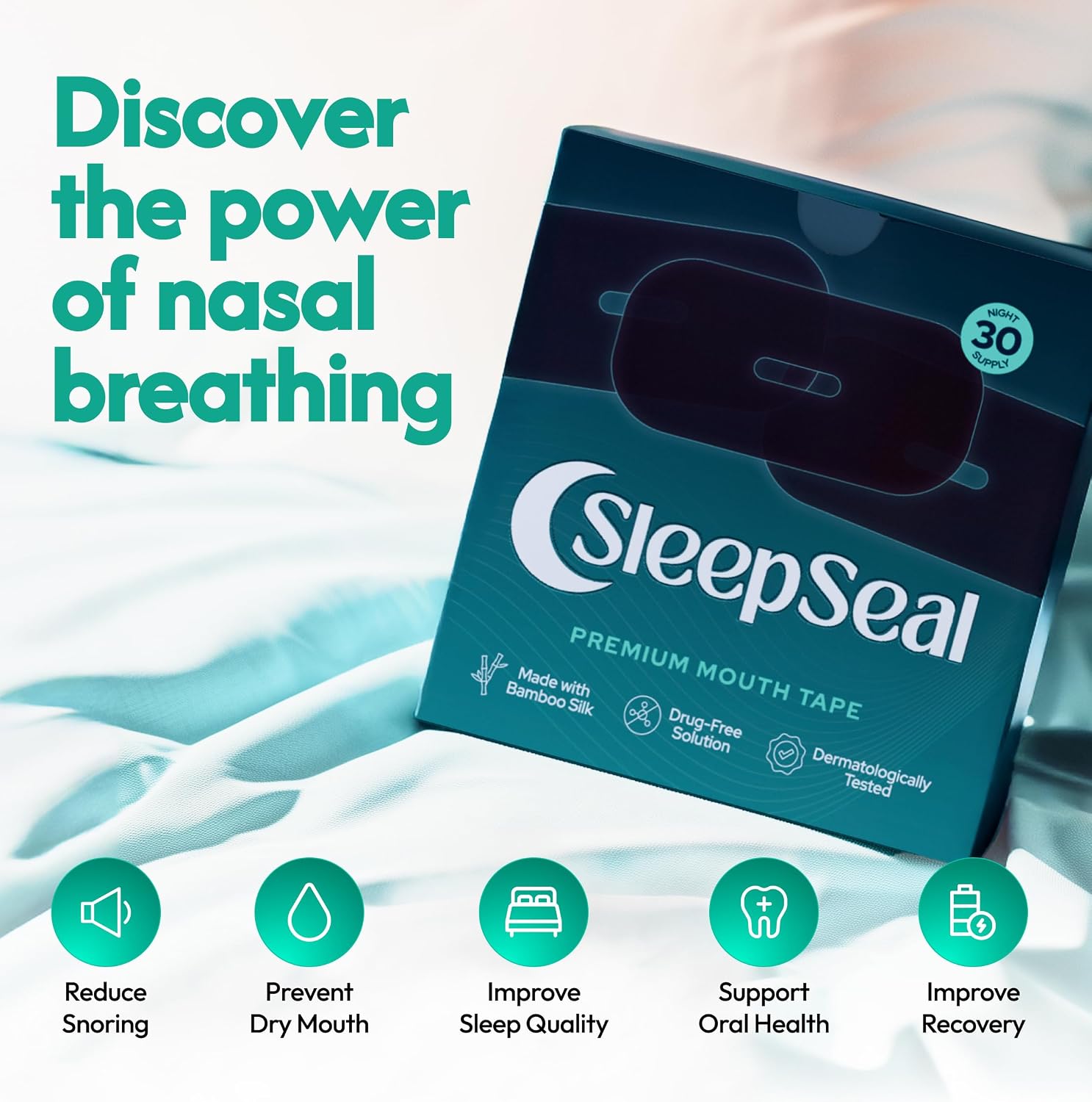 Detalle 2 de SleepSeal Mouth Tape for Sleeping – Bamboo Silk Sleep Tape for Nasal Breathing 30 Night Supply