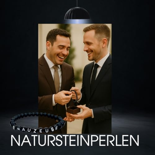 Detalle de ONDEGO Armband TRAUZEUGE ONYX Naturstein schwarz matt – S Größe, personalisiert Herren