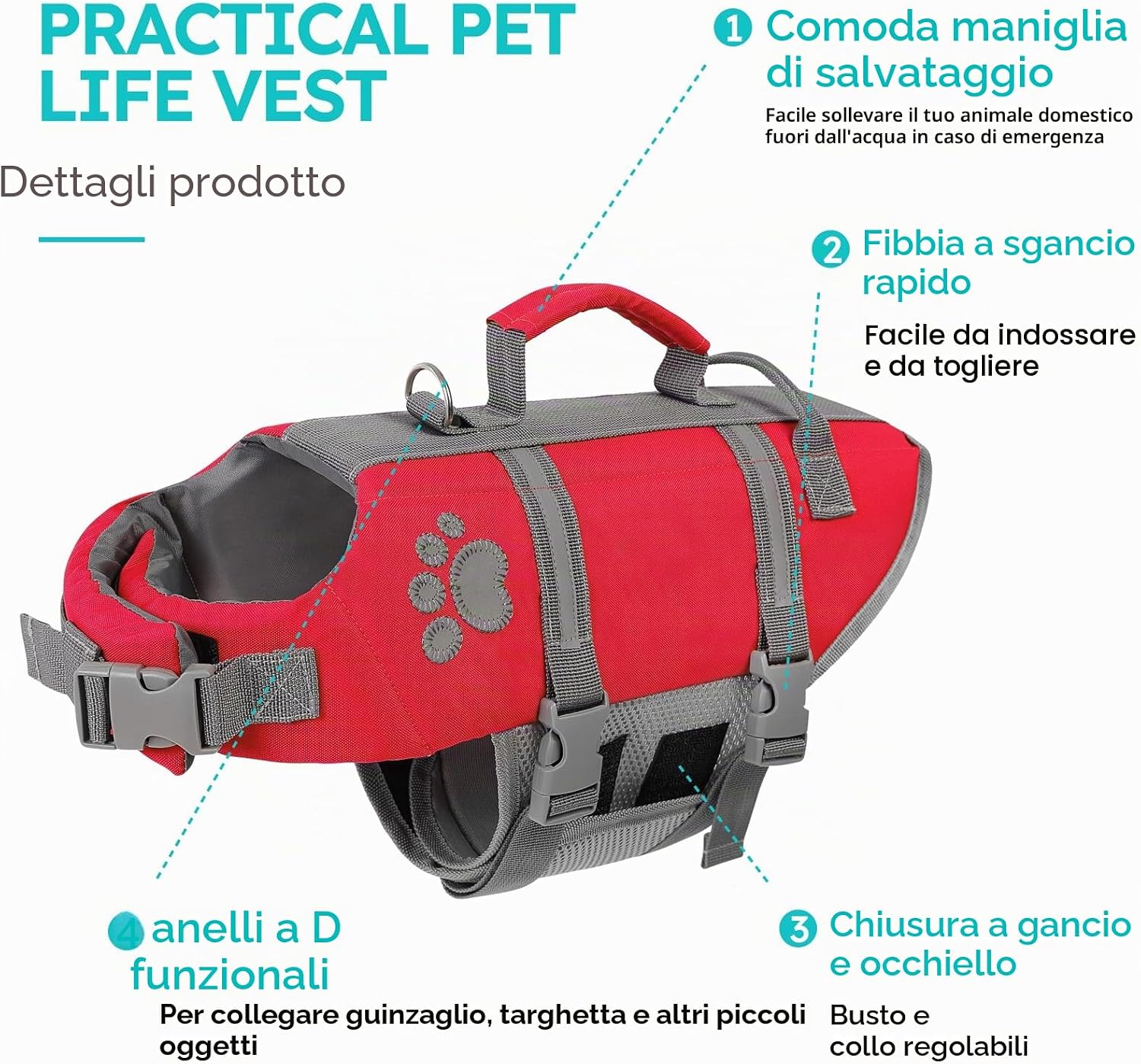 Detalle de Queenmore Salvagente Cane Taglia Grande con Maniglia – per cani grandi e attività acquatiche