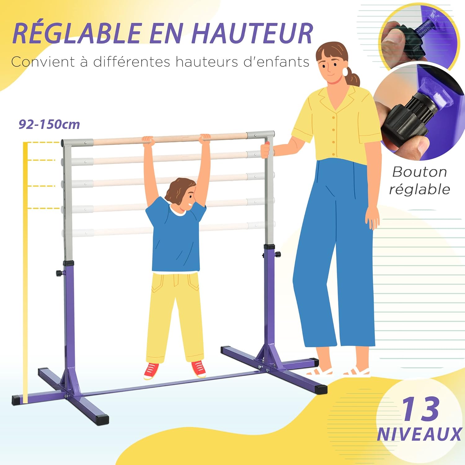 Detalle de HOMCOM Barre Fixe Enfant 92–150 cm 13 Réglages