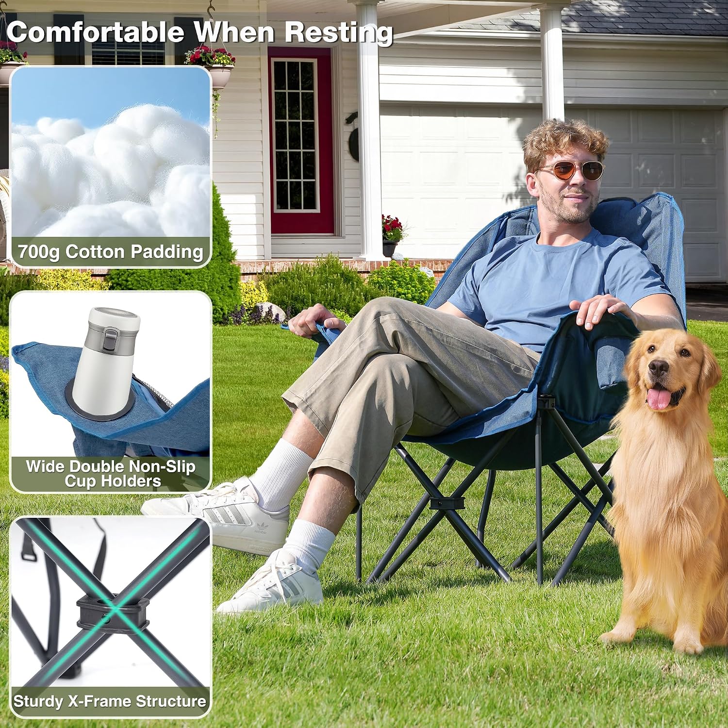 Detalle de RELAX FIELD RS01-S047 XXL campingstol, vadderad och hopfällbar