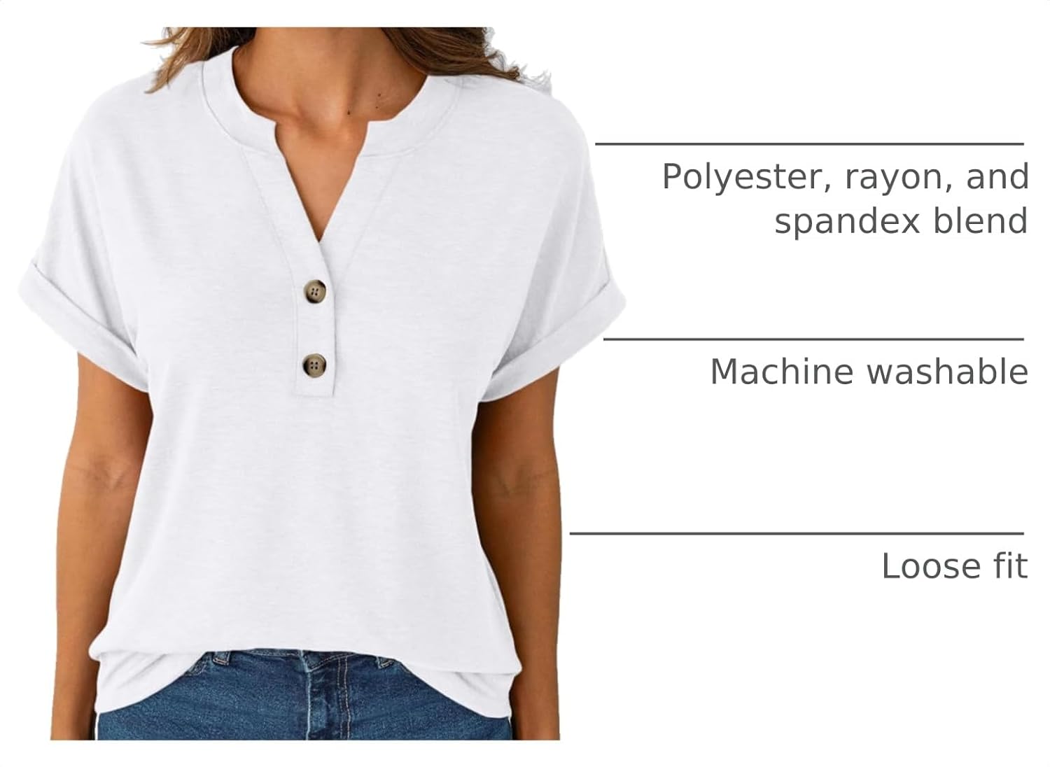 Thumbnail 3 de AUTOMET Women’s Short Sleeve Henley Shirts (82% Polyester, 12% Rayon, 6% Spandex) — Dressy Casual Summer Tops