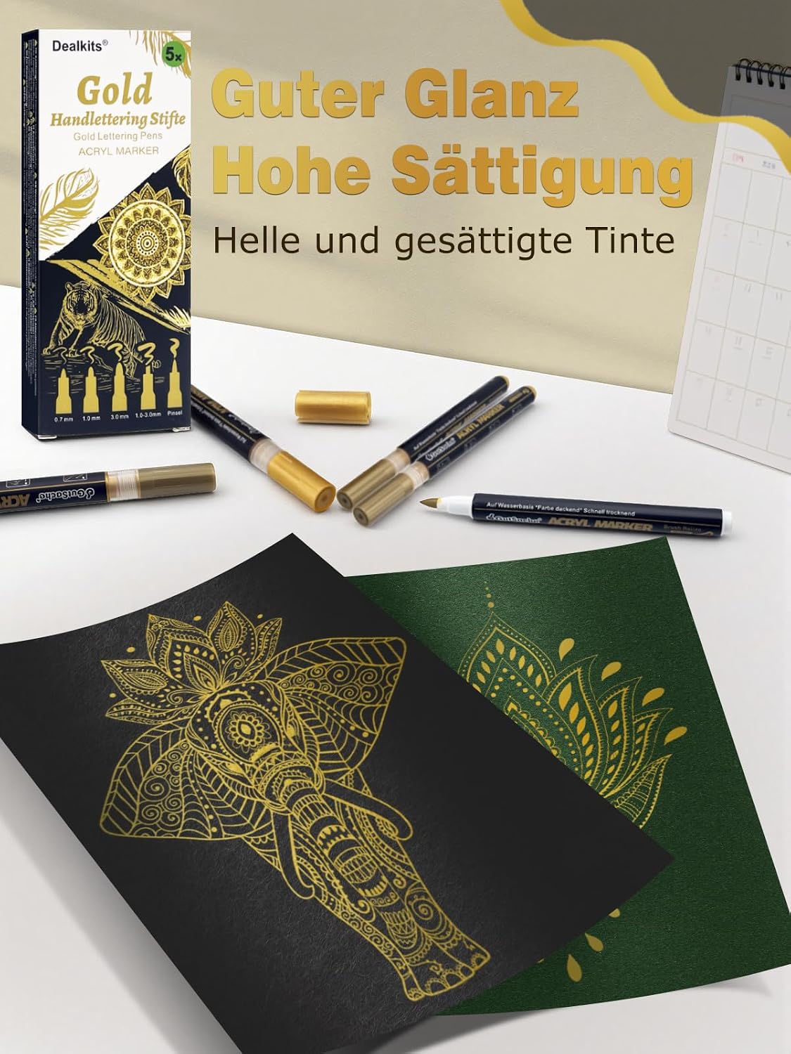 Detalle 1 de DealKits Goldene Acrylmarker Set mit 5 Stiften
