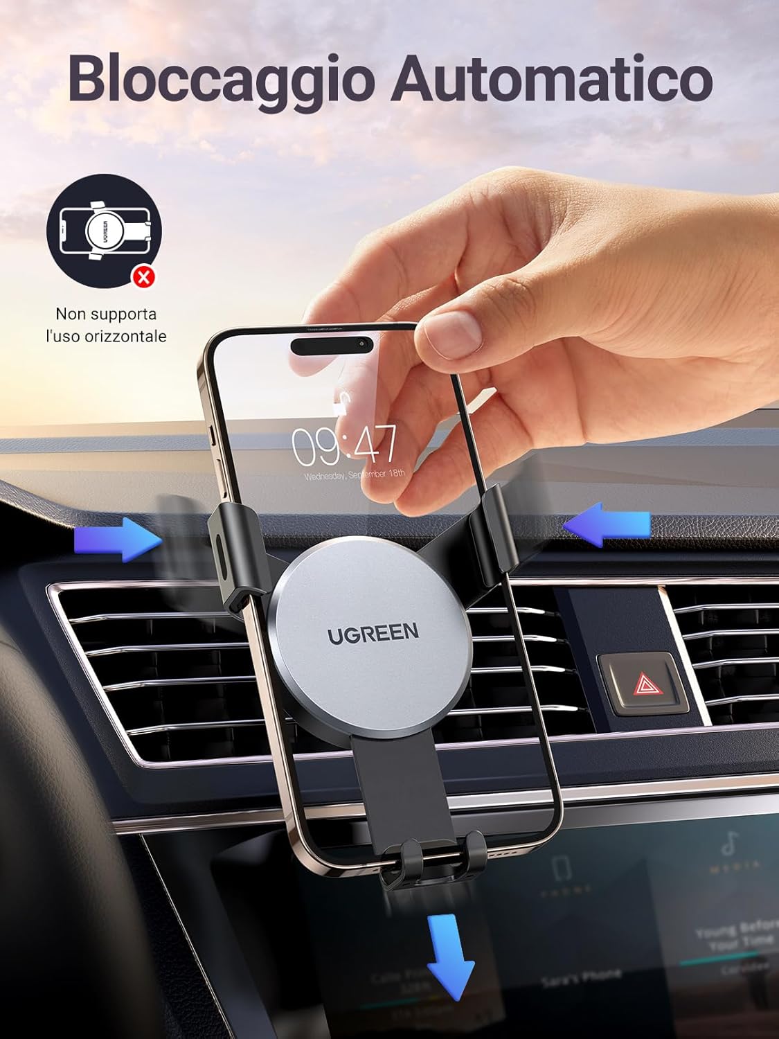 Detalle 2 de UGREEN Supporto Telefono Auto Gravità 11mm