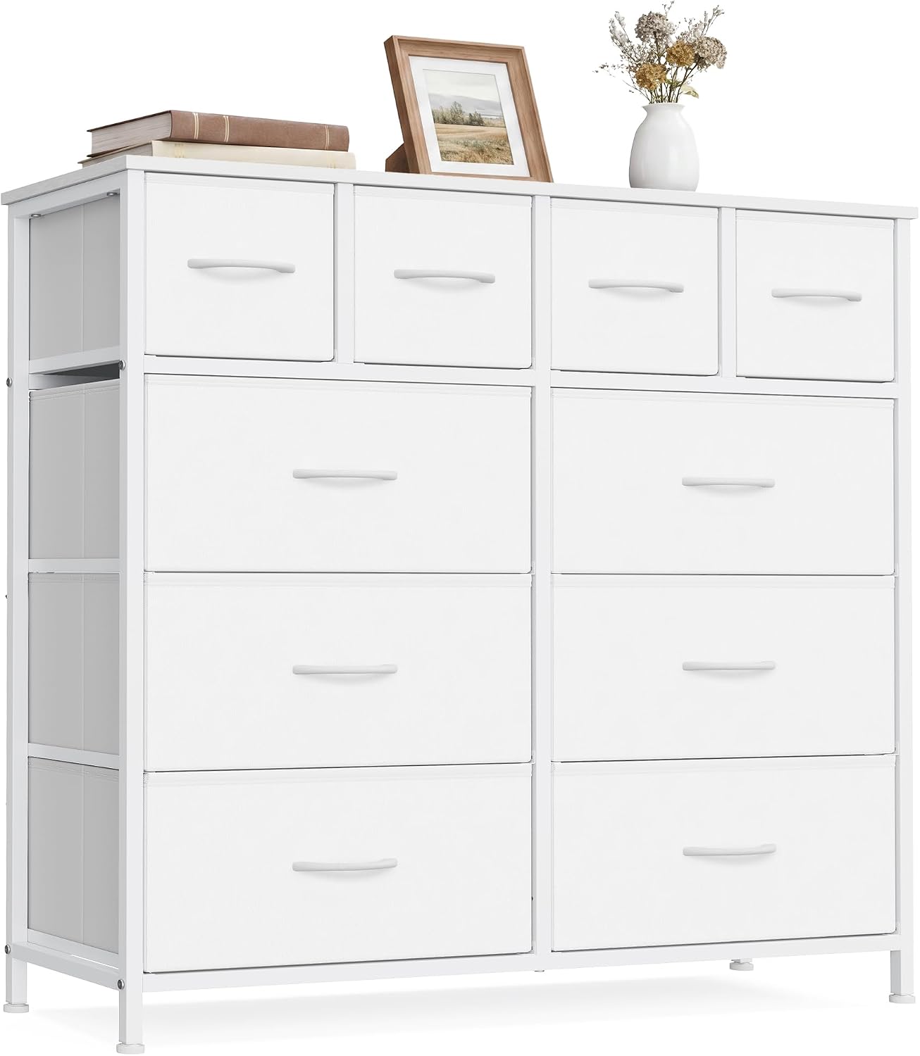 Detalle de SONGMICS ULGS236W101S 10-Drawer Fabric Dresser, Cloud White, Steel Frame