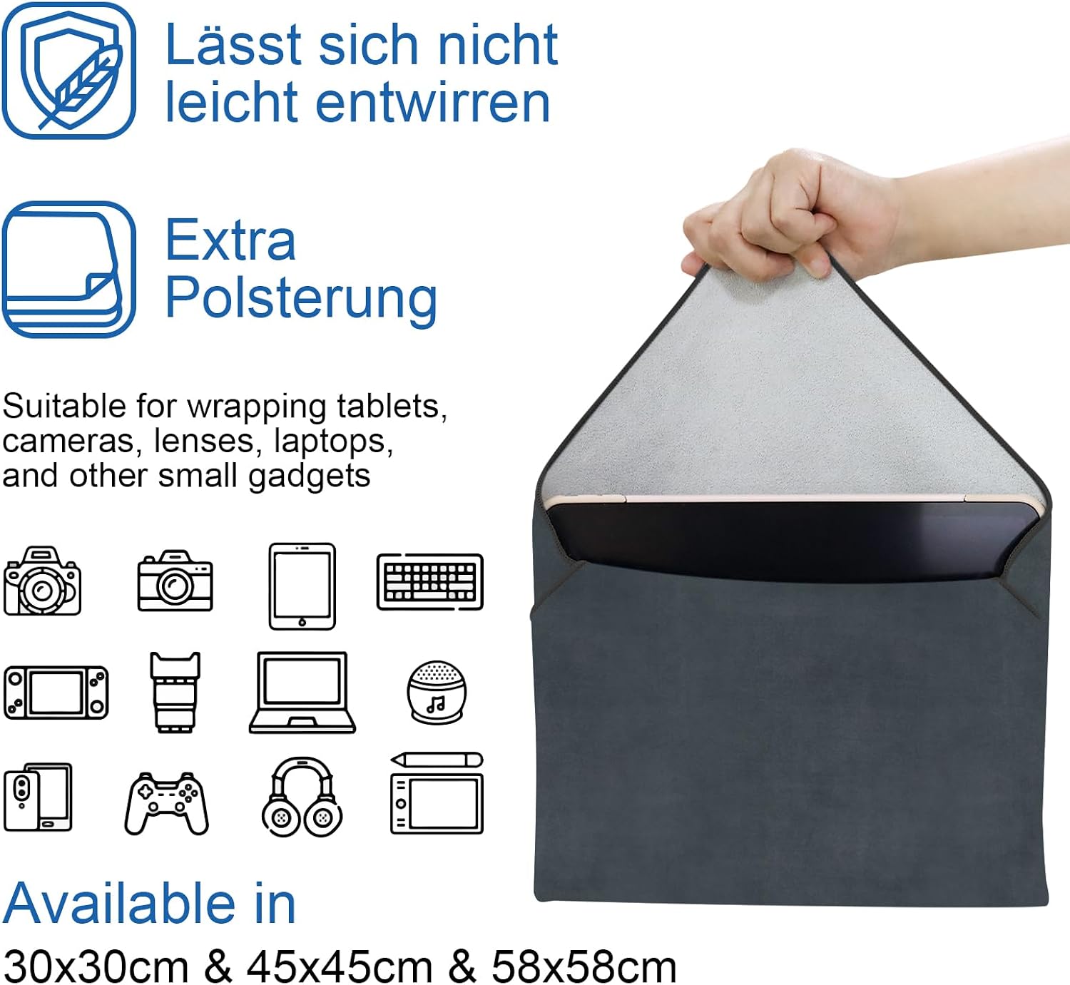 Detalle de ComfortAce Einschlagtuch für Kamera – Schutzhülle zum Einwickeln, 45 x 45 cm, Grau