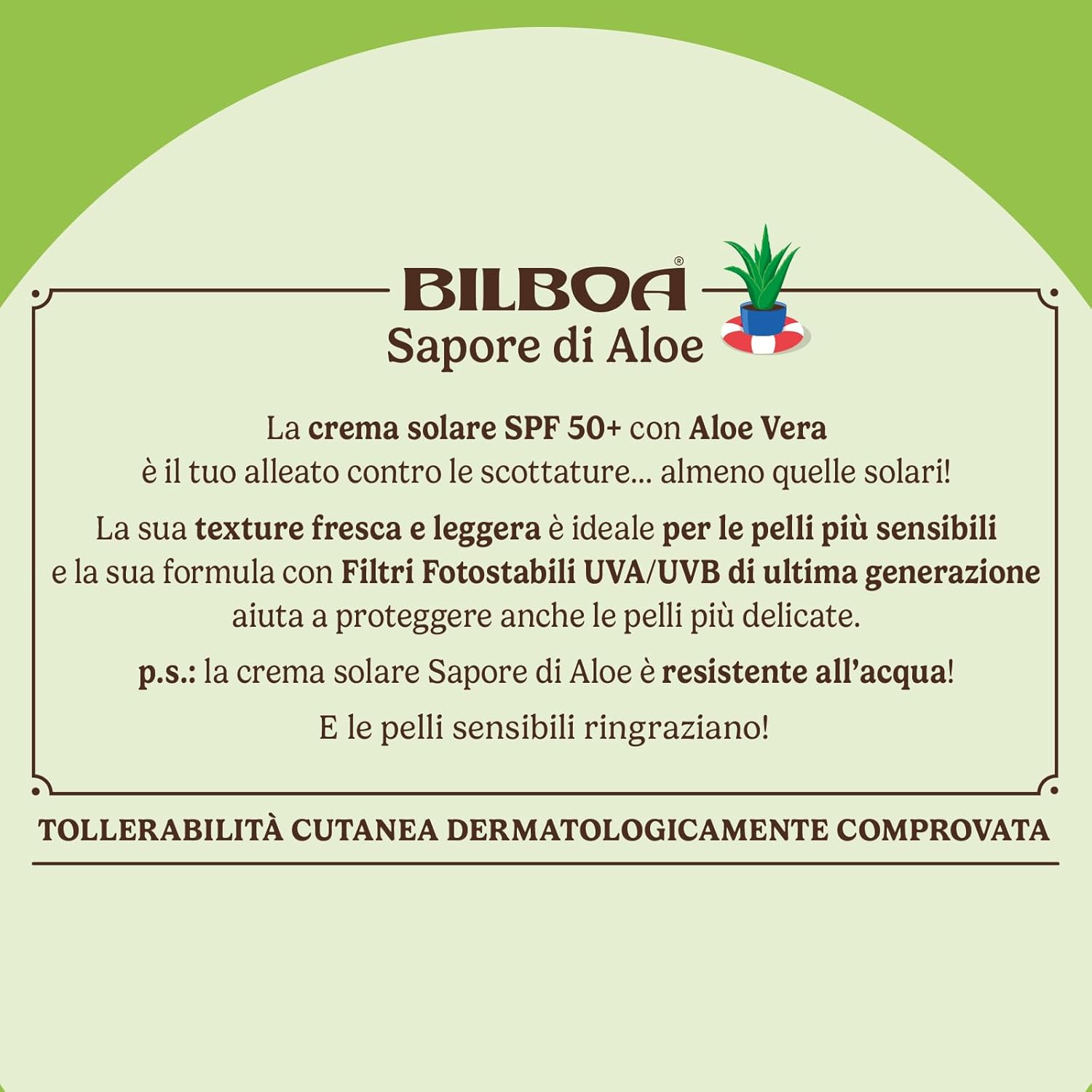 Detalle de Bilboa Sapore di Aloe Latte Solare SPF 50+ – Protezione delicata per pelli sensibili, texture fresca