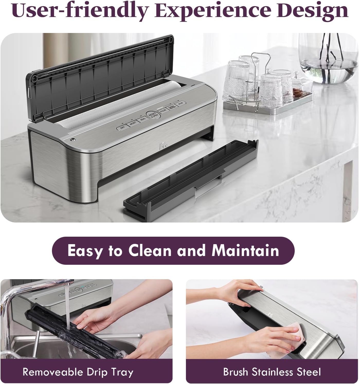 Thumbnail 6 de Mesliese automatic vacuum sealer machine (85kPa, 120W) with built-in cutter, bag storage and moist mode