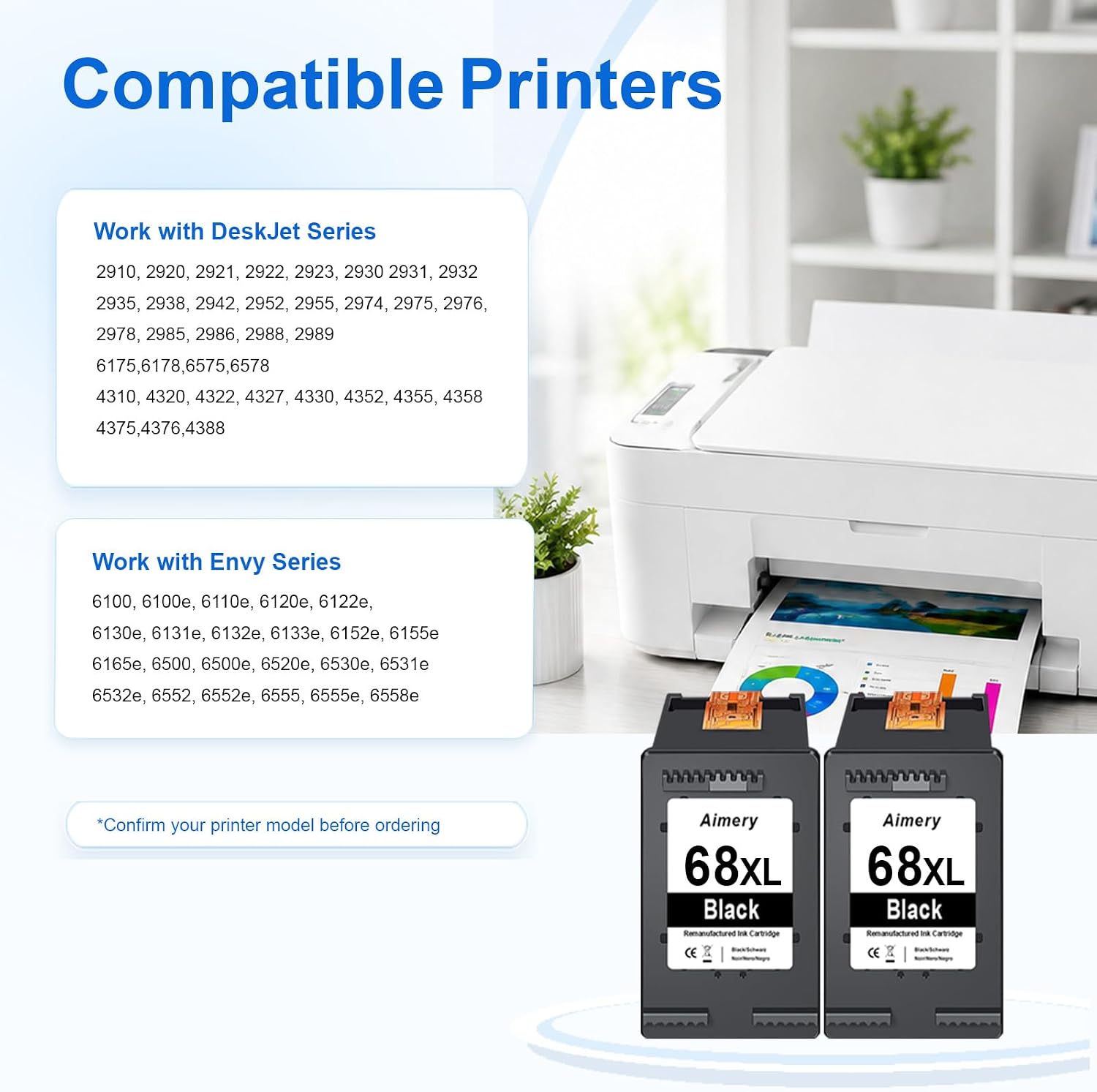 Detalle 2 de Aimery 68XL Remanufactured Black Ink Cartridges, 2-Pack, High Yield