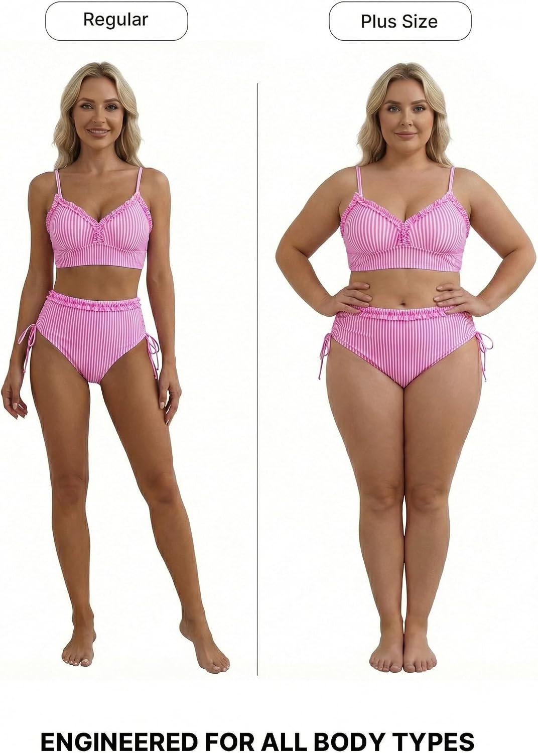 Detalle de Herseas Women’s Splice Ruffle Trim Tie-Side High-Waisted Bikini Set